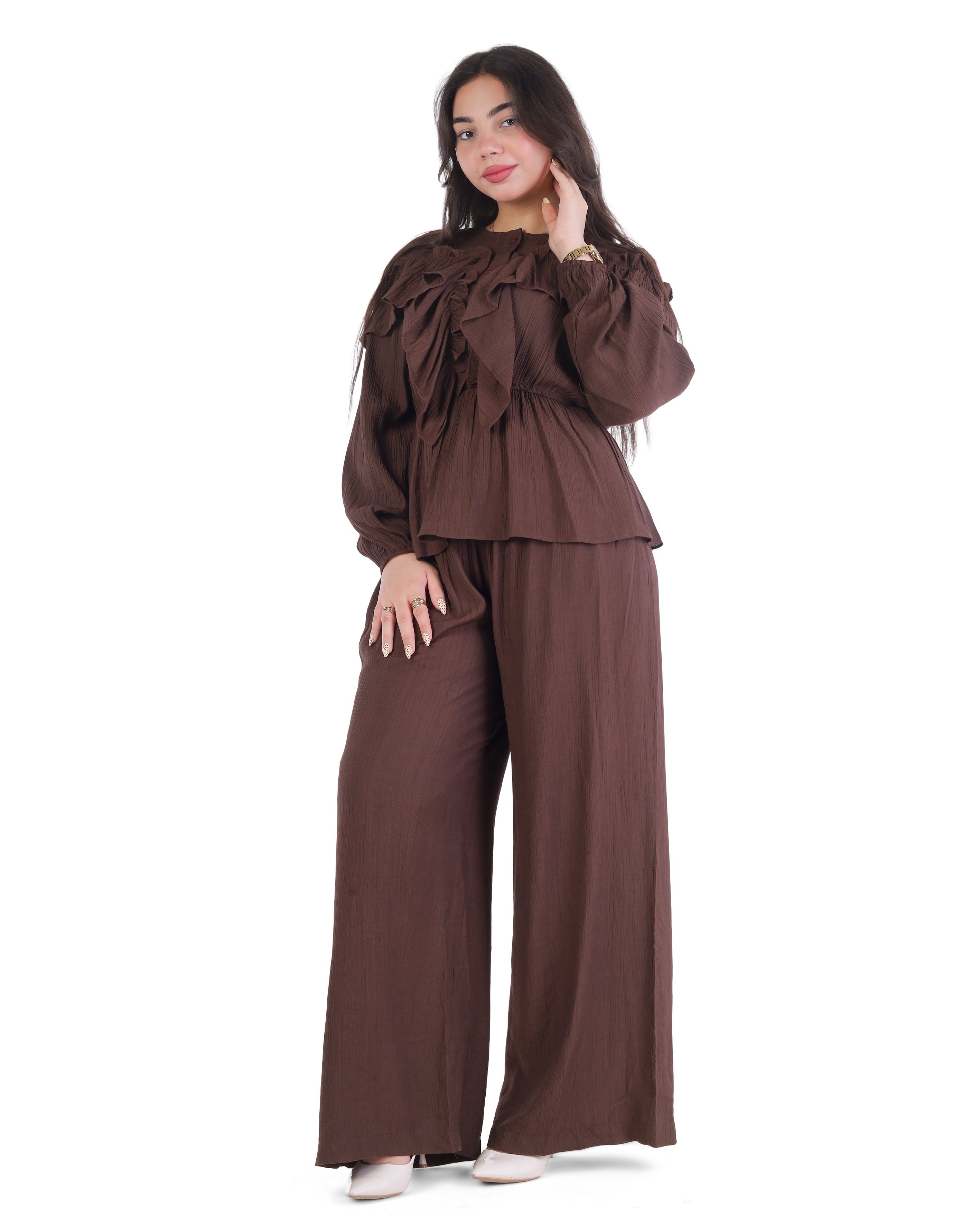 Ruffle Blouse & Wide-Leg Pants Set 2003/134