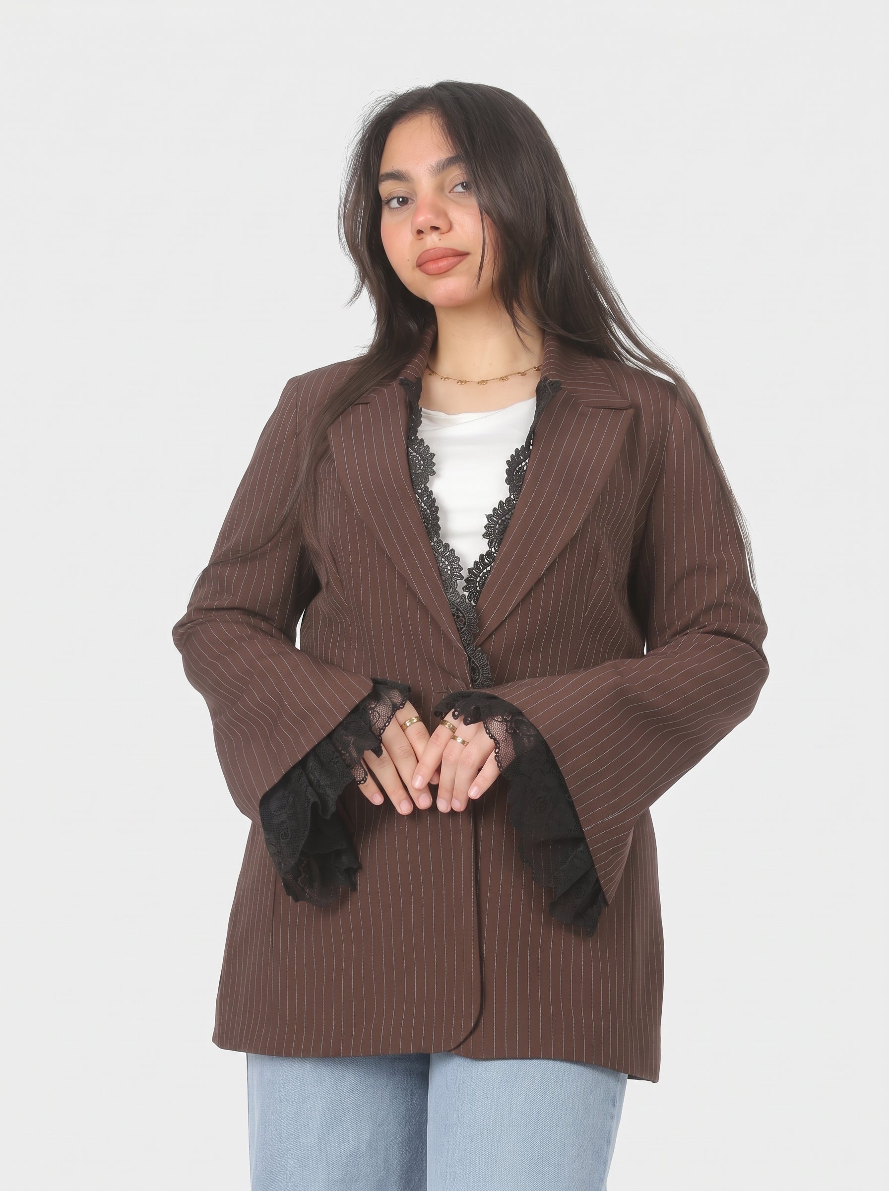 Lace Sleeve Striped Blazer 2003/183