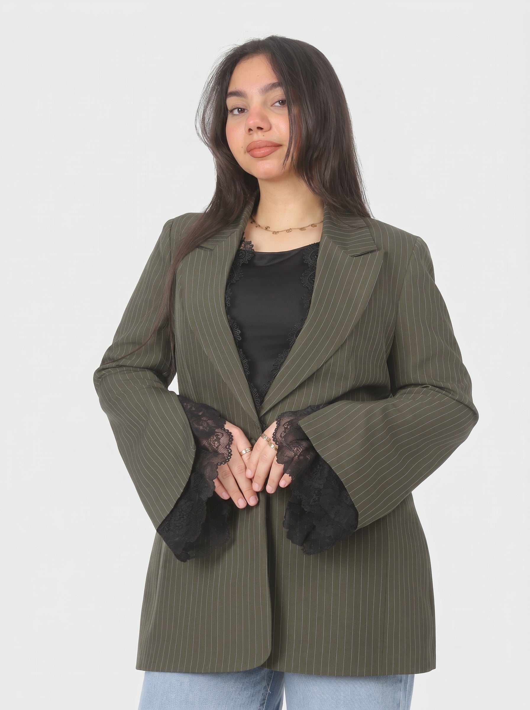 Lace Sleeve Striped Blazer 2003/183