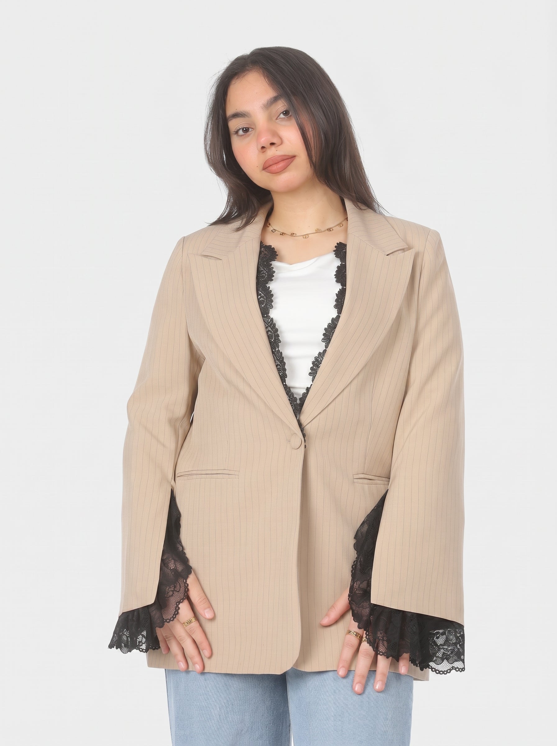 Lace Sleeve Striped Blazer 2003/183