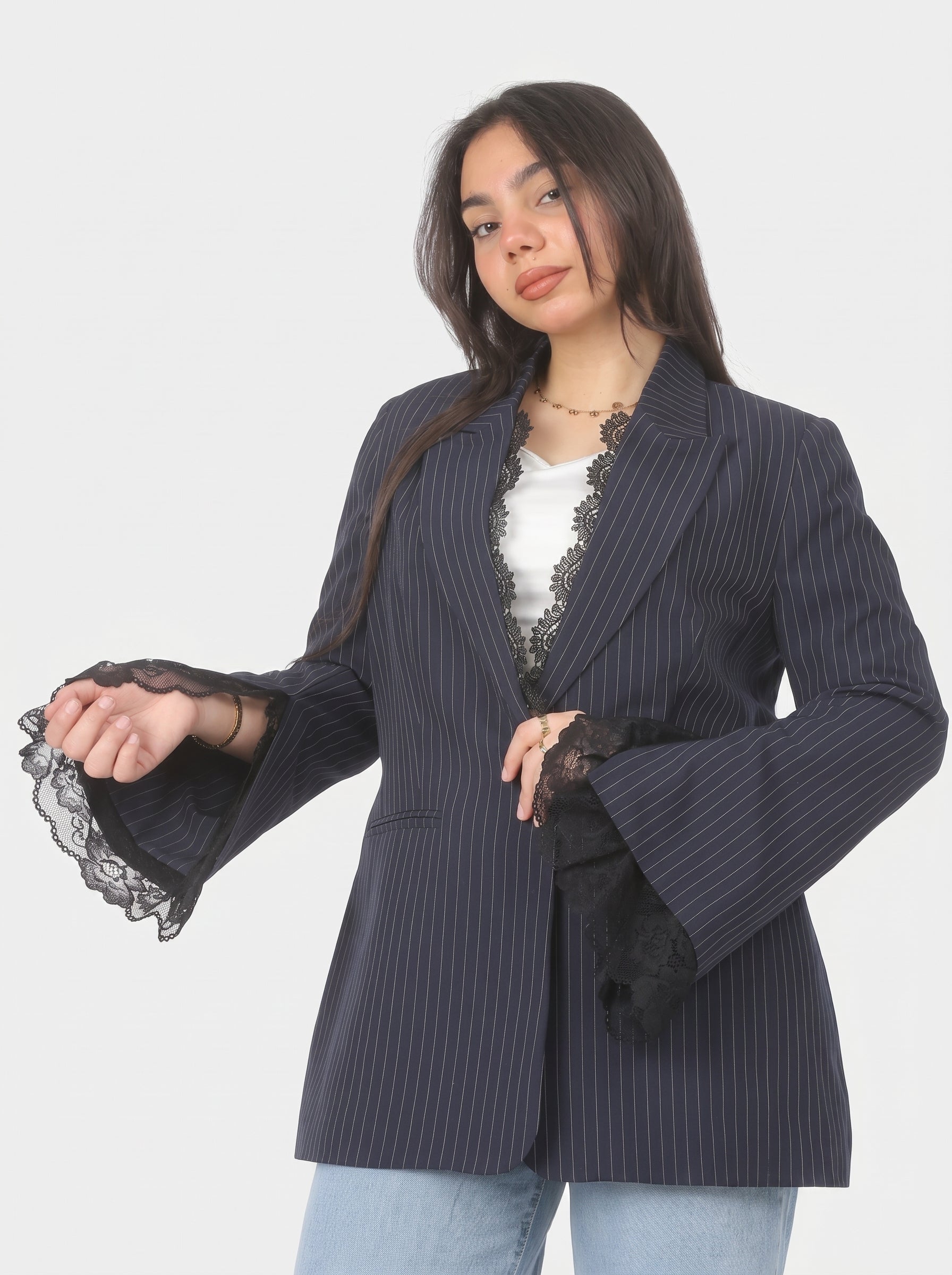 Lace Sleeve Striped Blazer 2003/183