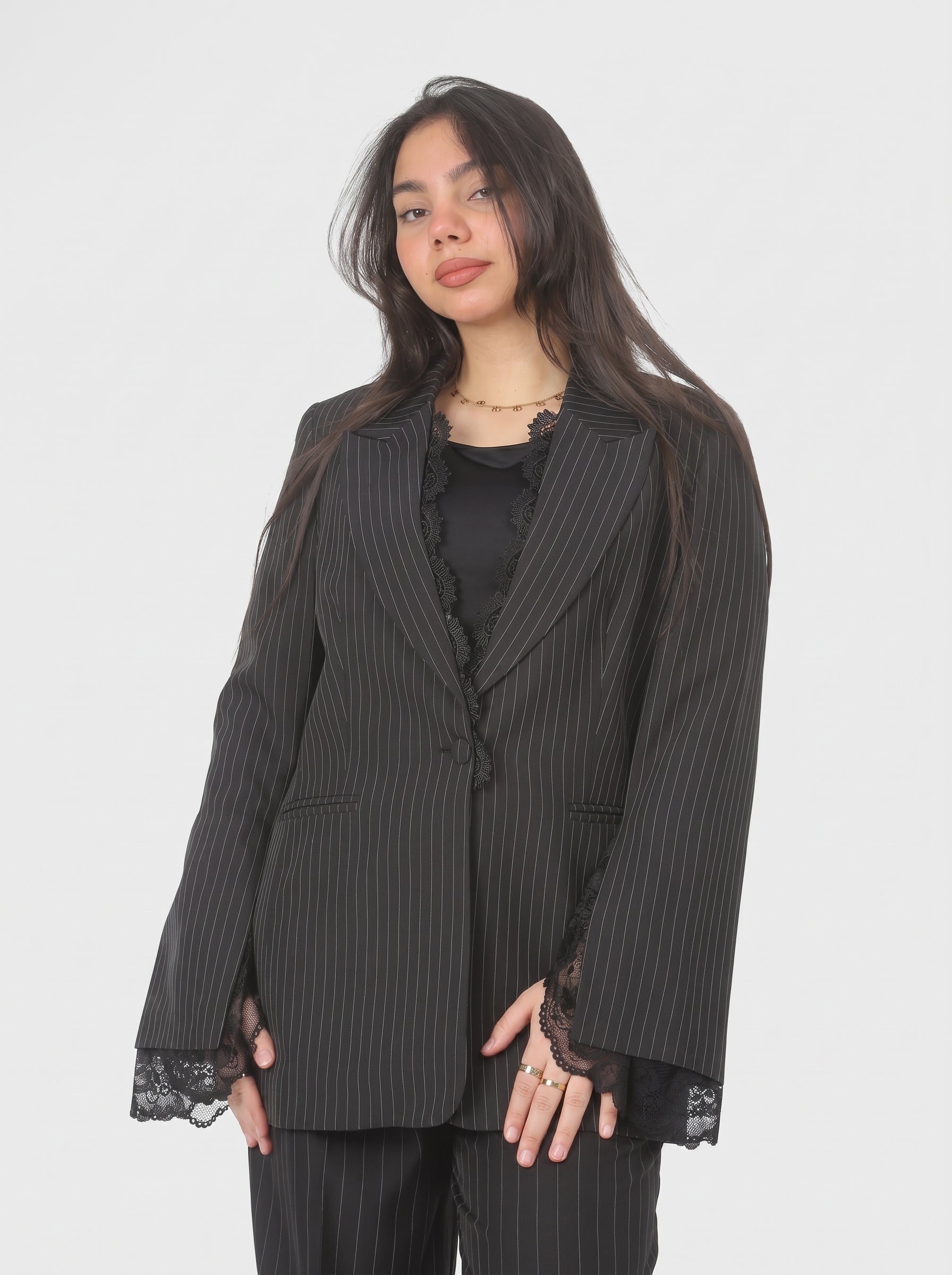 Lace Sleeve Striped Blazer 2003/183