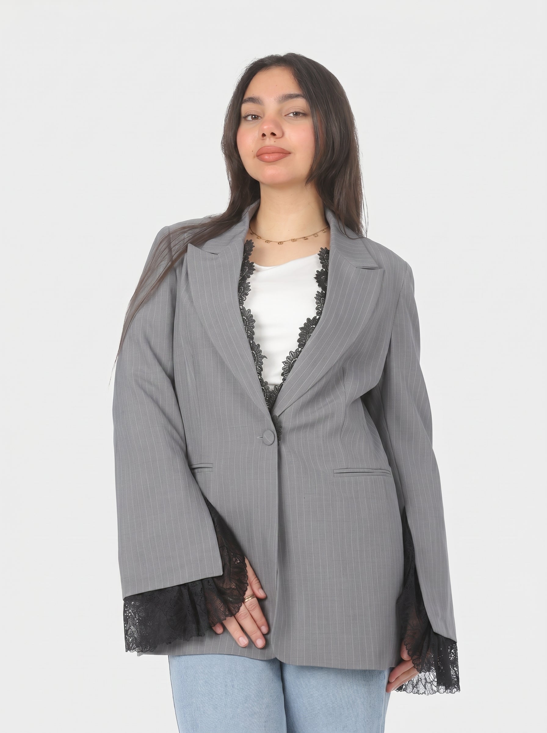 Lace Sleeve Striped Blazer 2003/183