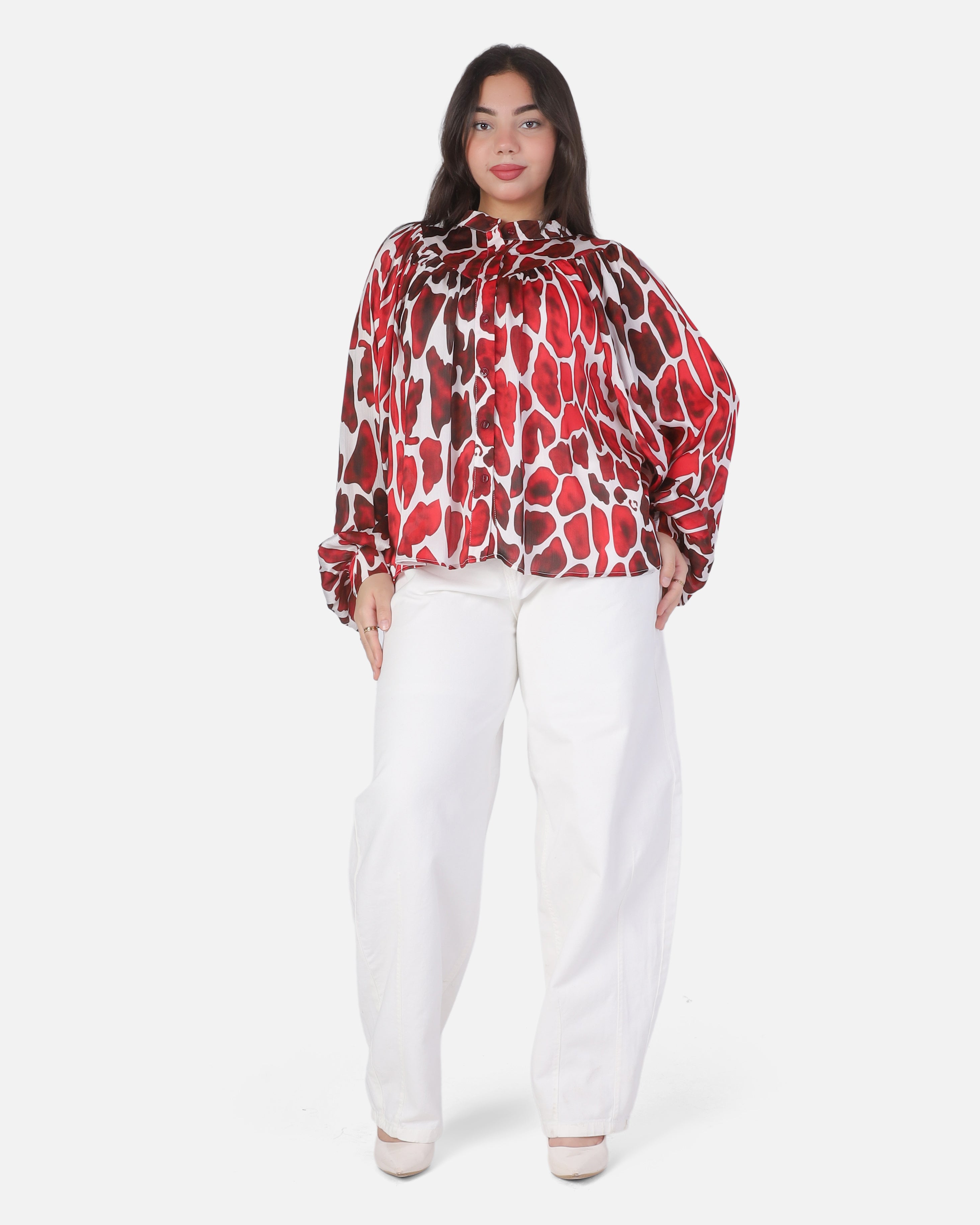 Printed Satin Button-Up Blouse 2003/266/1