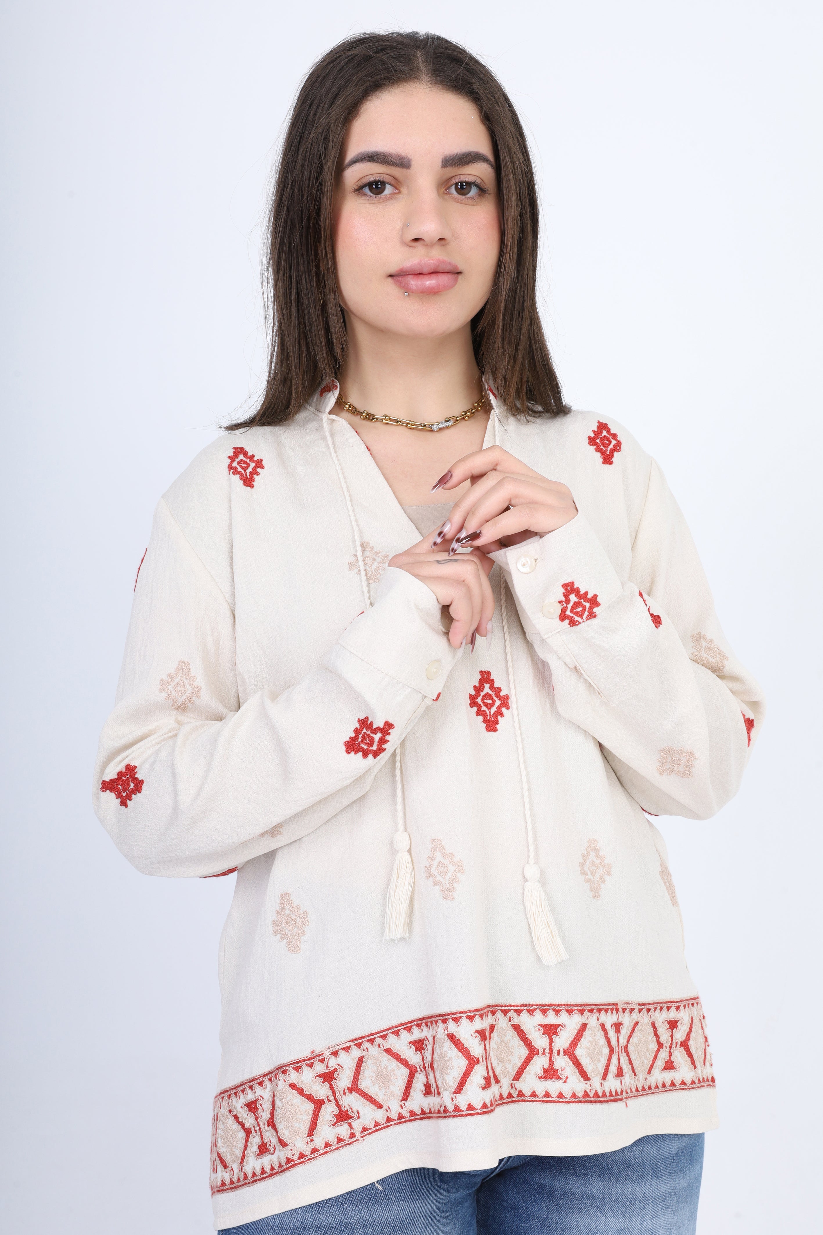 Embroidered Blouse with V-Neck 2006/078