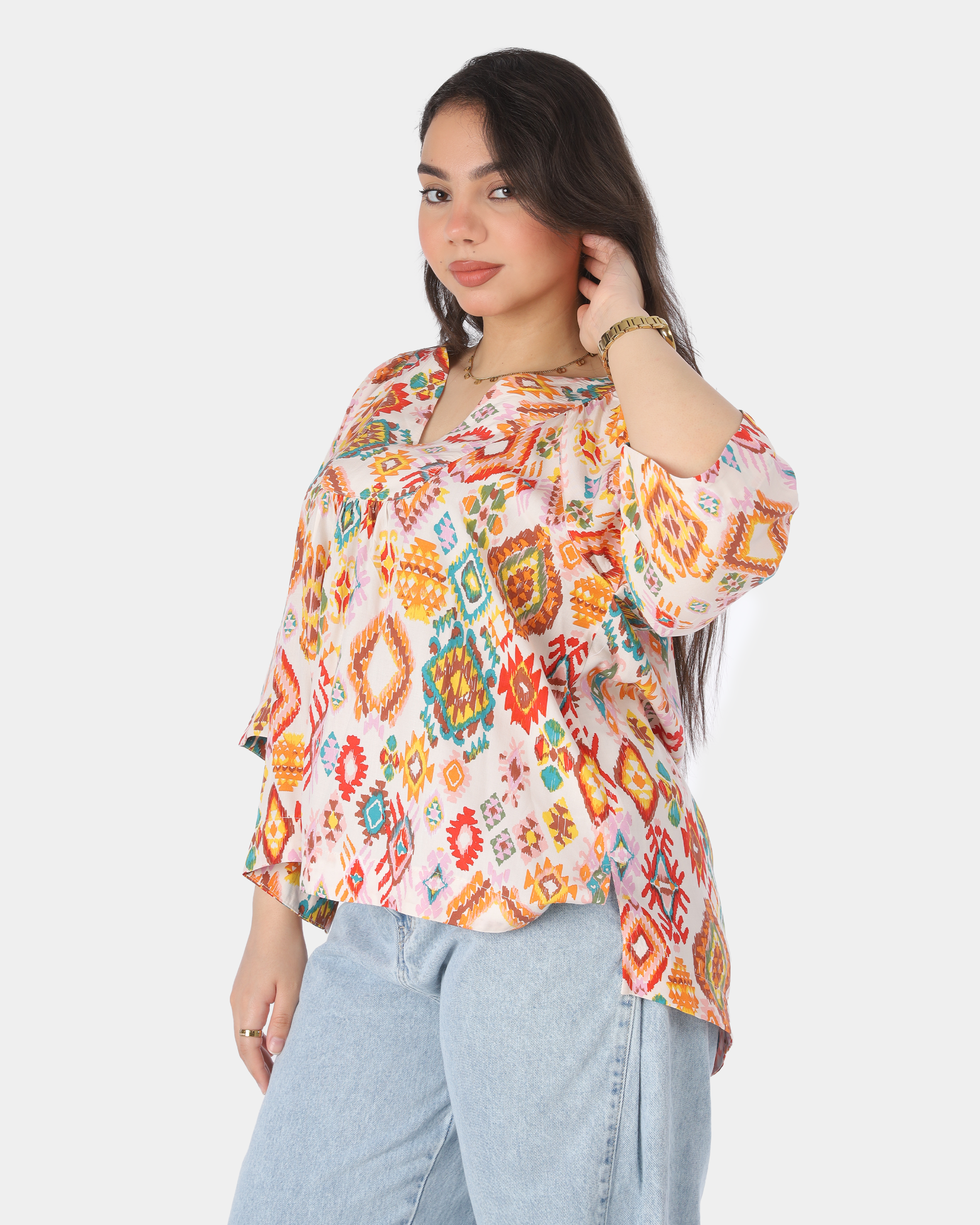 Printed Short Sleeve V-Neck Blouse2006/098/1