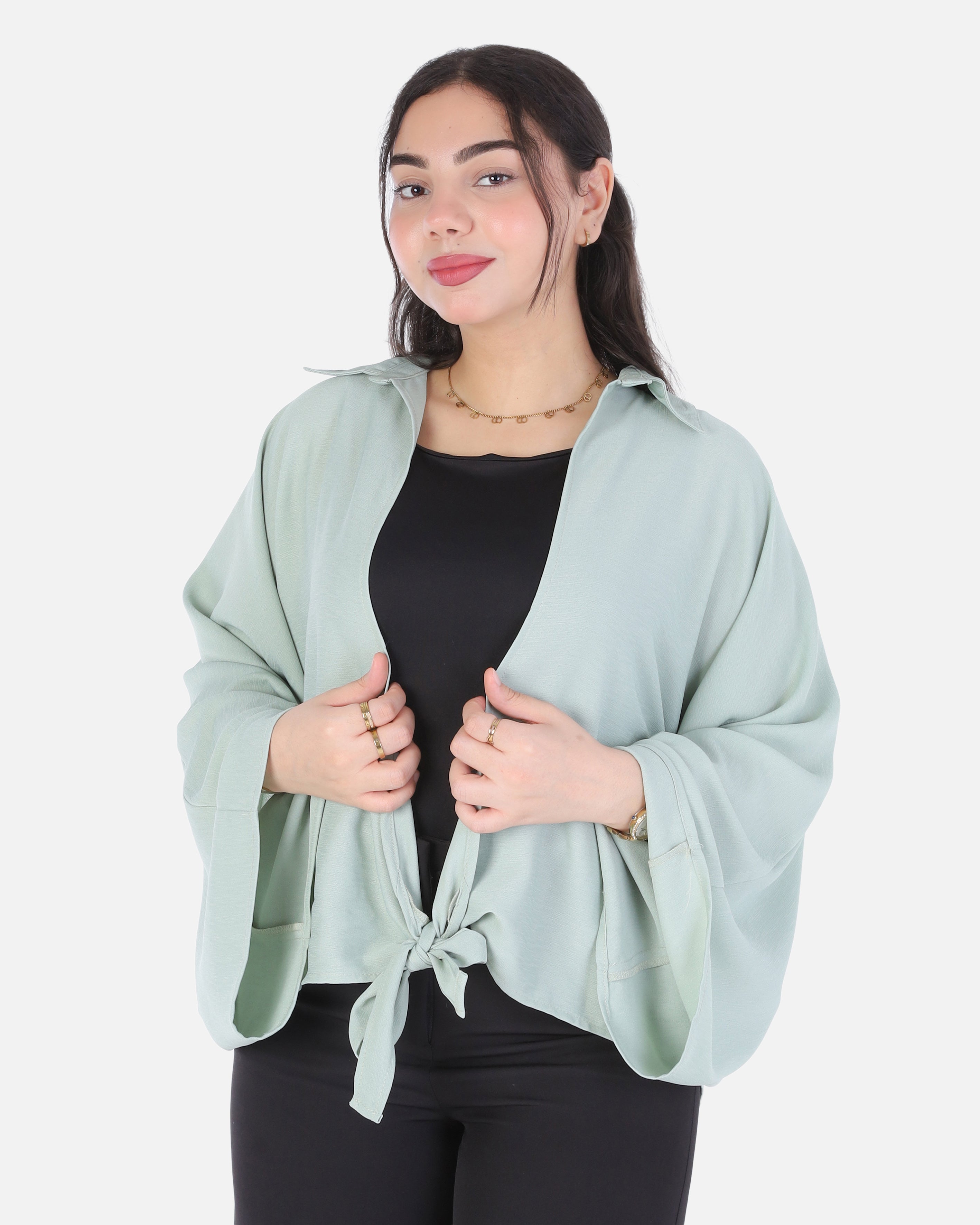 Short Cardigan with Wide Sleeves & Front Tie 2006/288/1