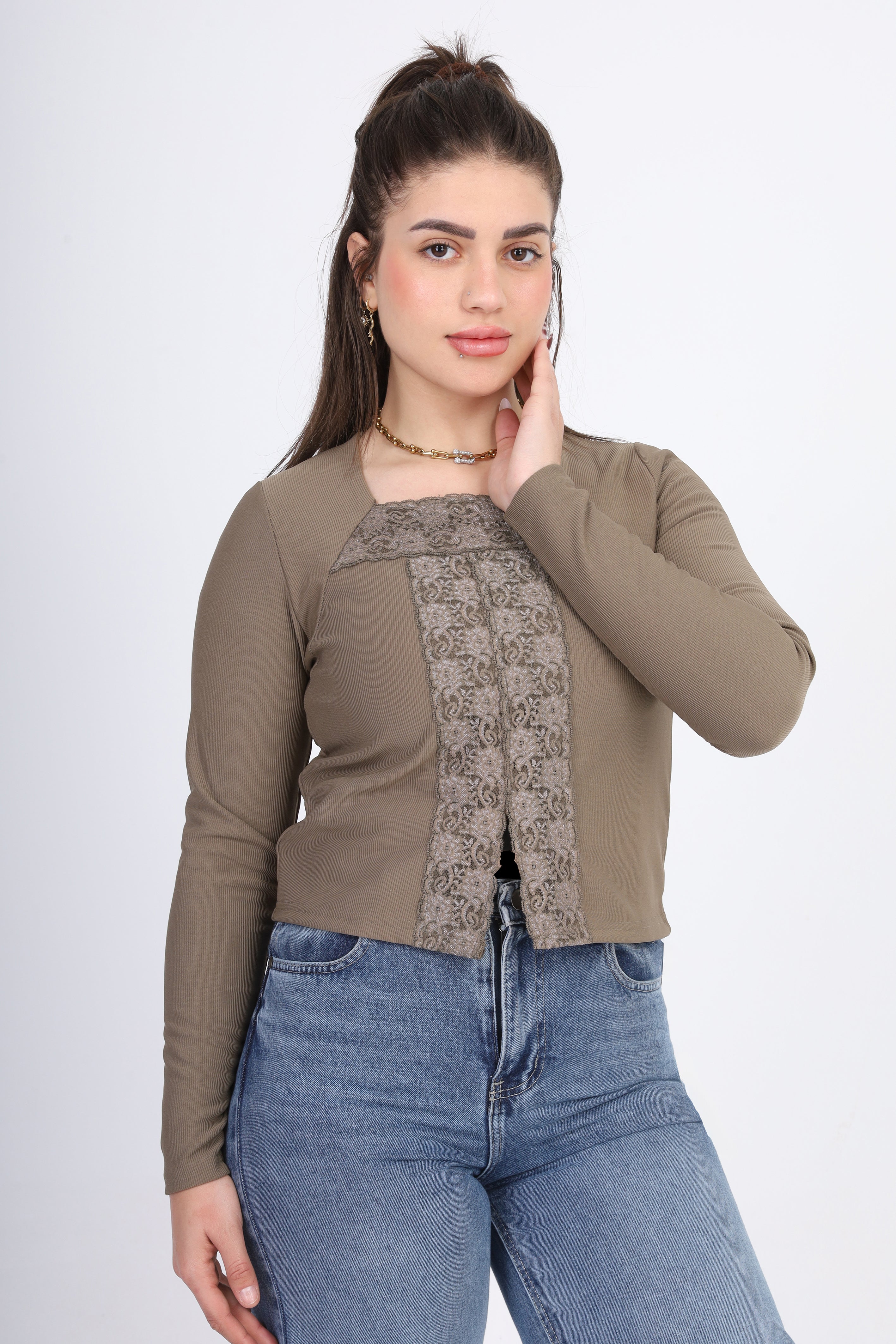 Ribbed Crop Top with Lace Details 2007/036