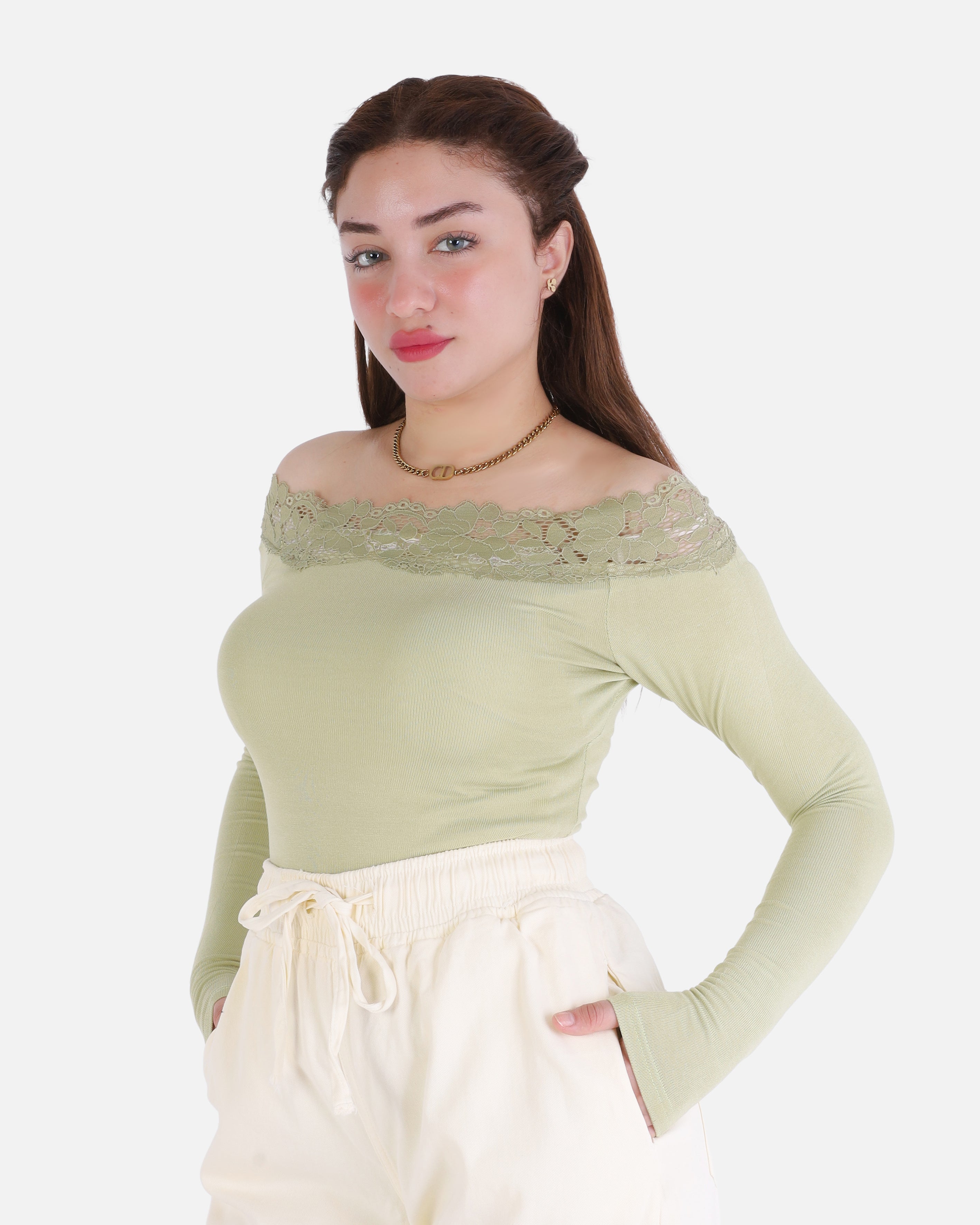 Off-Shoulder Lace Trim Top 2011/179