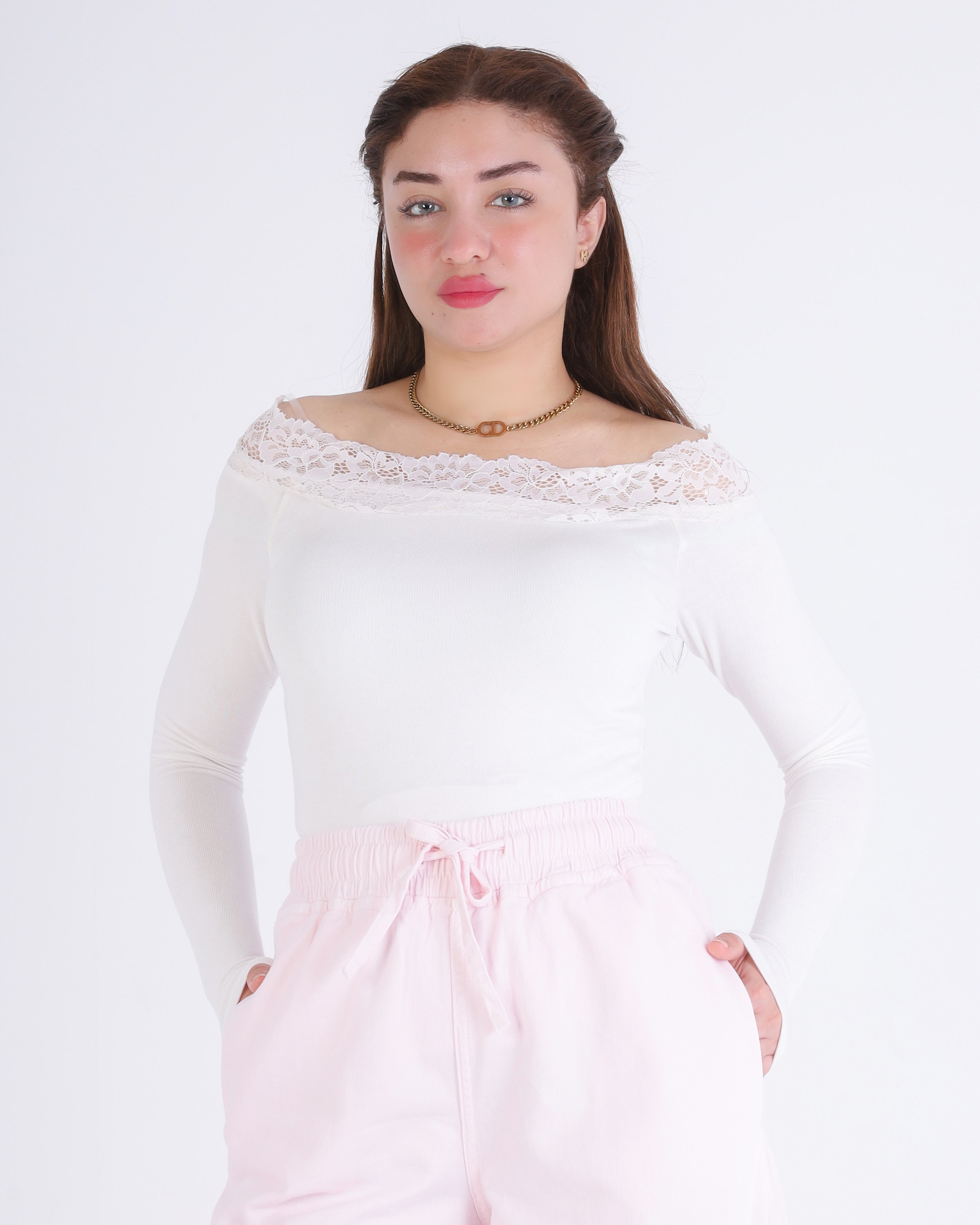 Off-Shoulder Lace Trim Top 2011/179