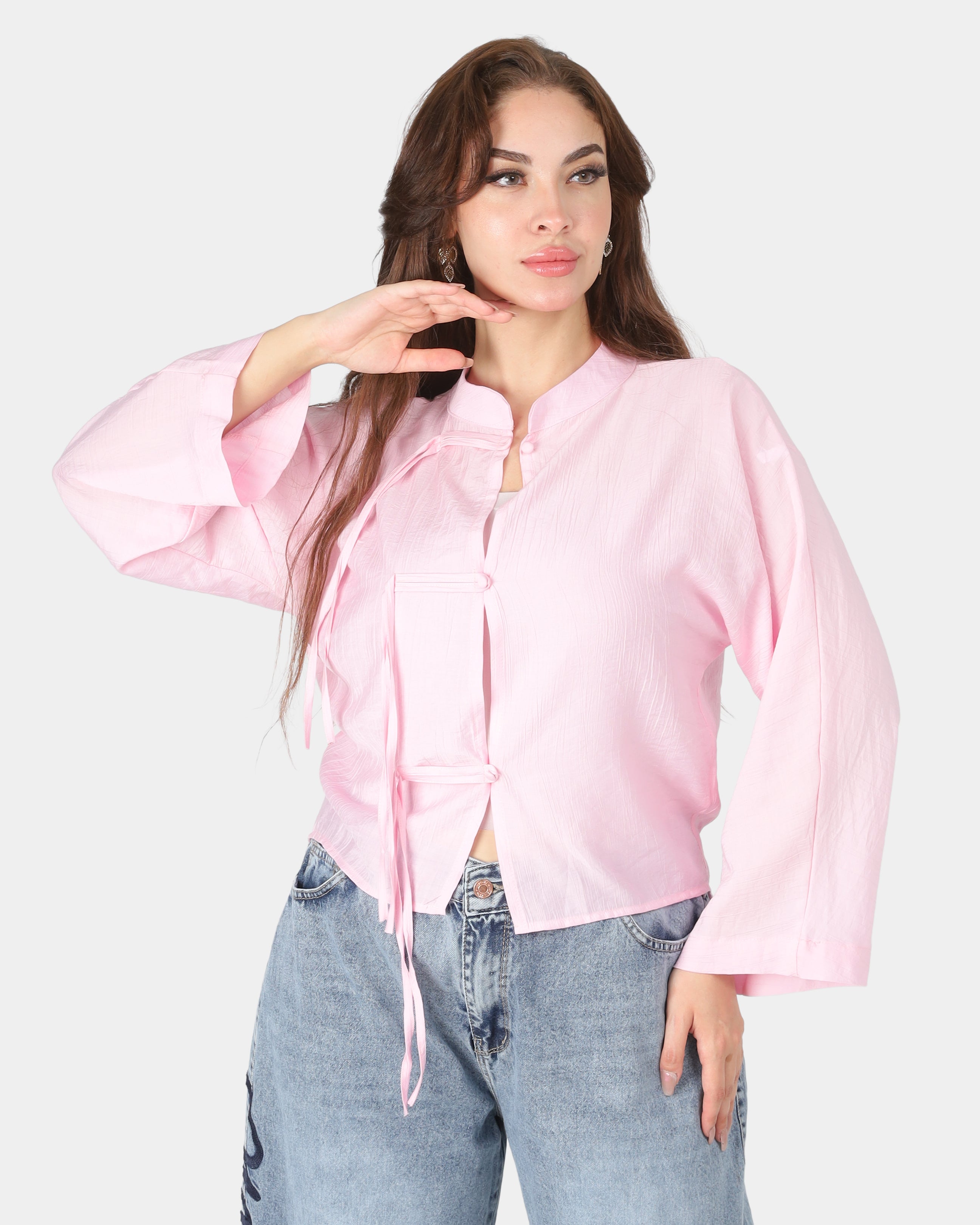 Chinese-Inspired Cropped Button Blouse 2013/220