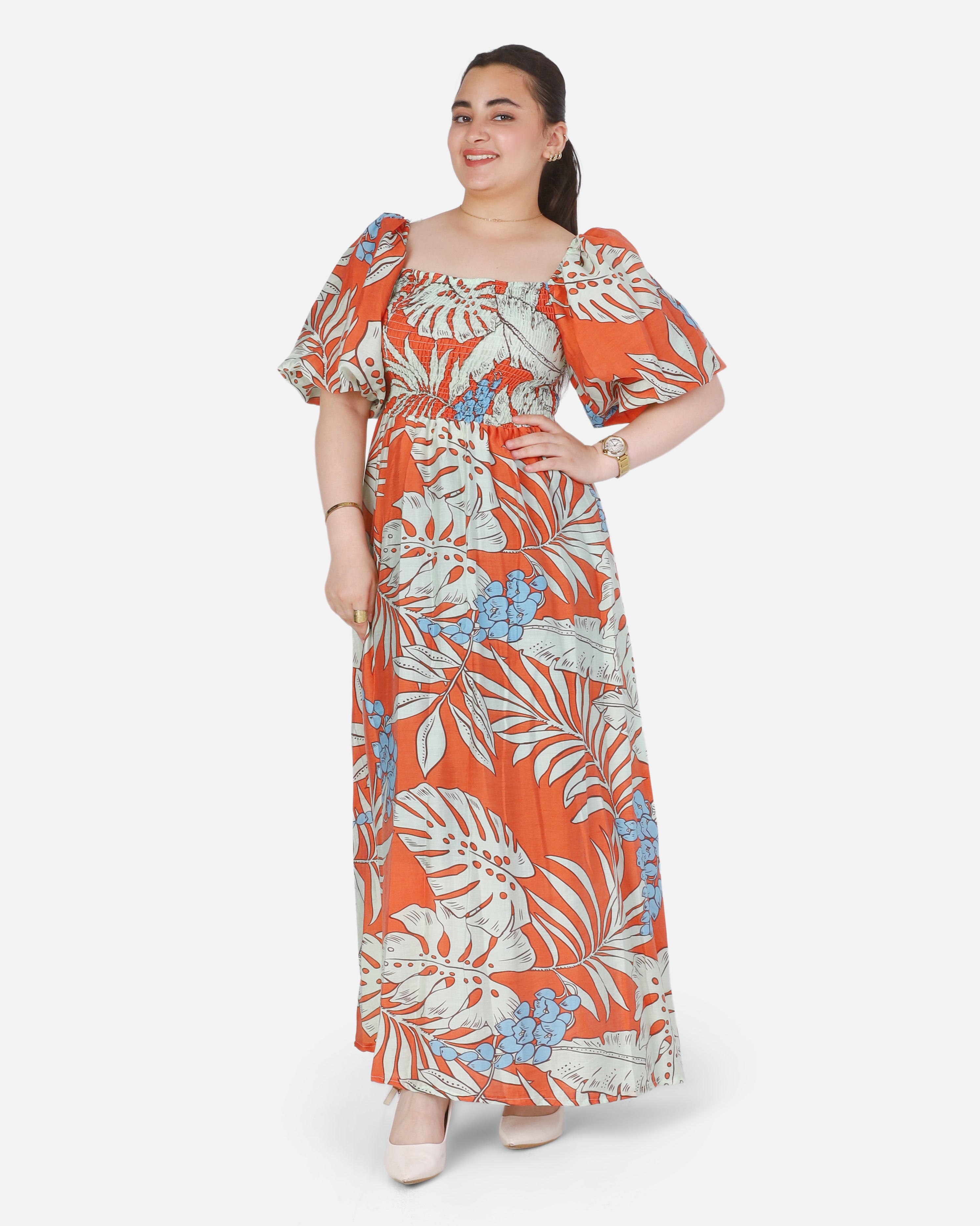 Tropical Floral Puff Sleeve Maxi Dress 2013/236