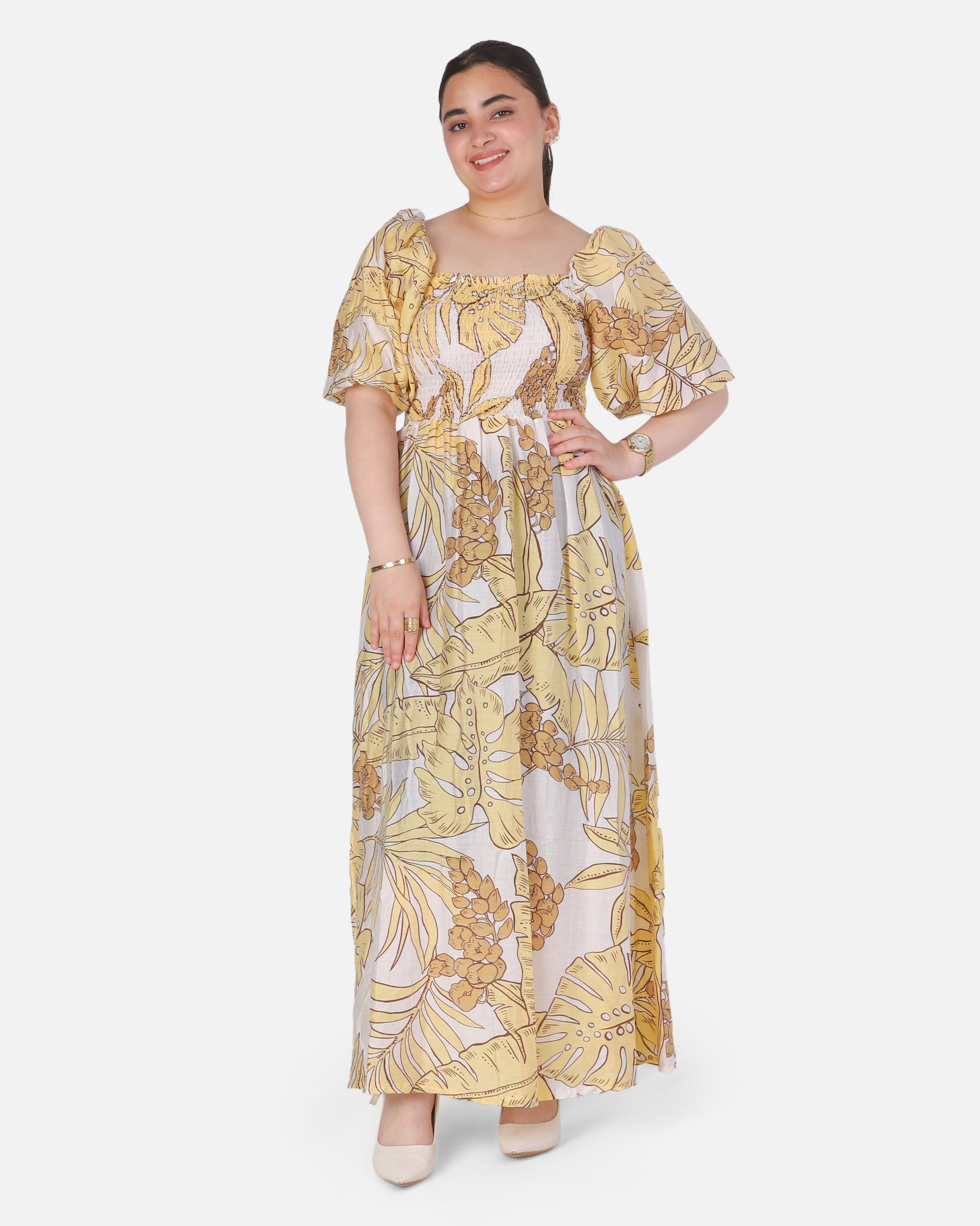 Tropical Floral Puff Sleeve Maxi Dress 2013/236