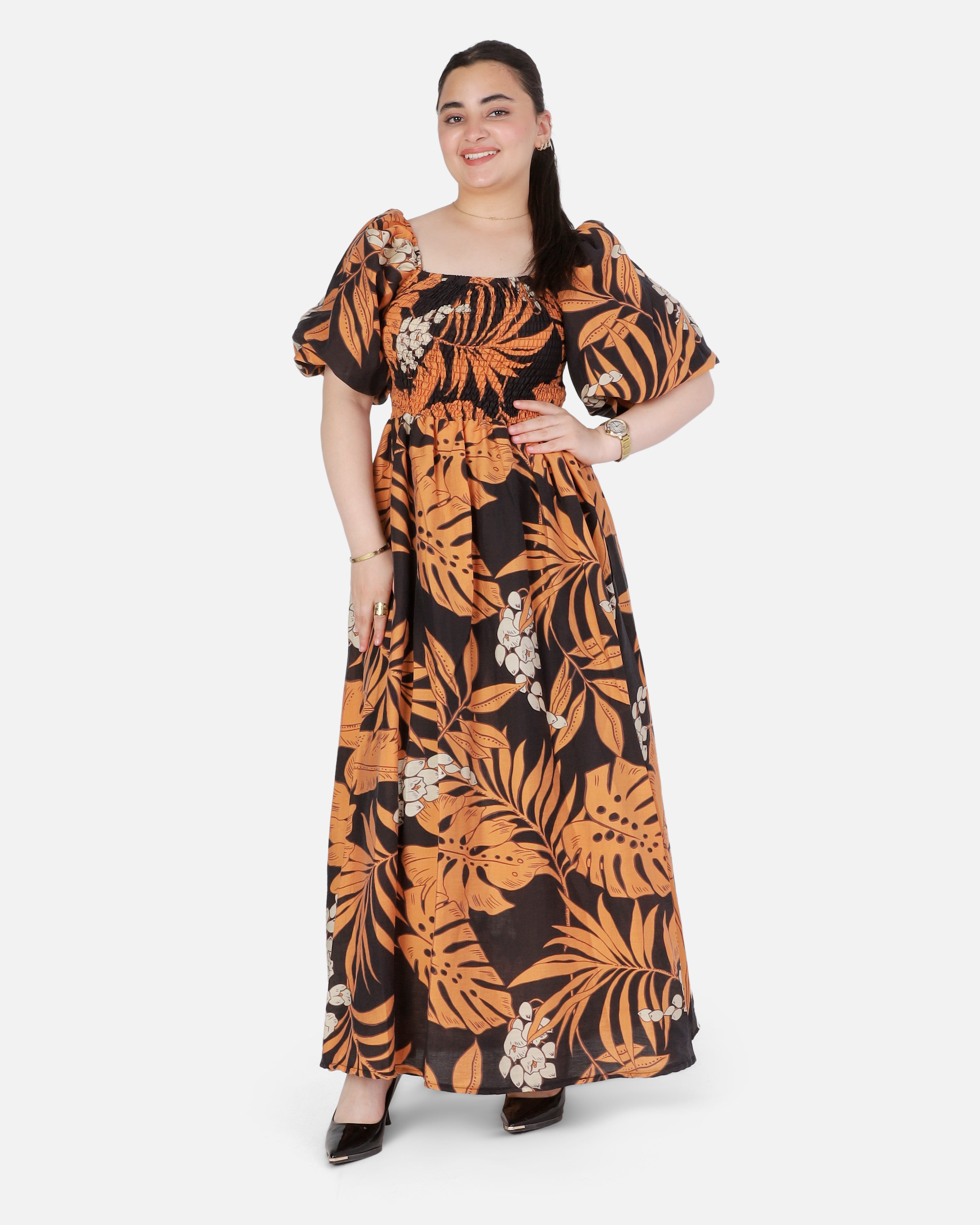 Tropical Floral Puff Sleeve Maxi Dress 2013/236