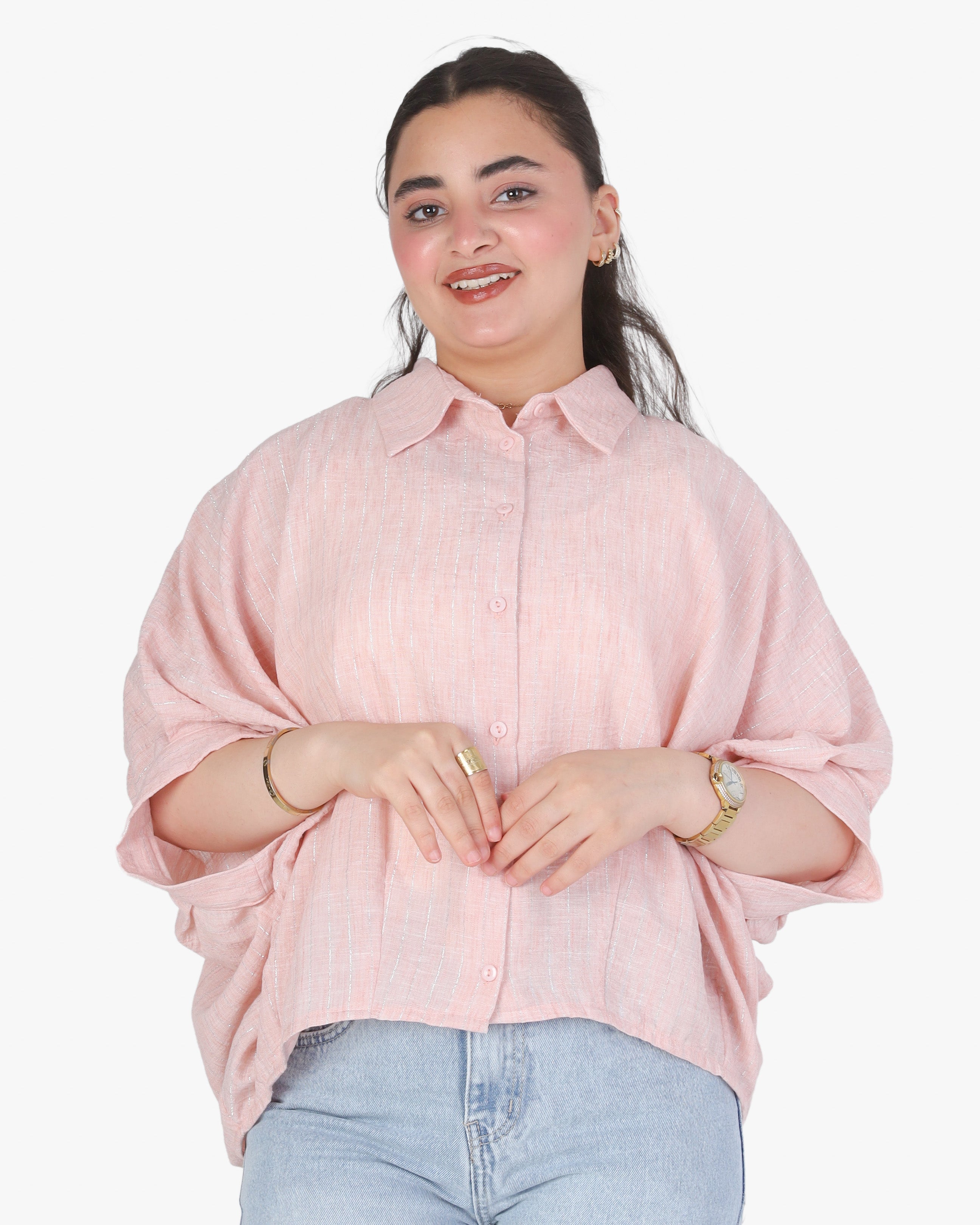 Striped Button-Up Blouse with Short Sleeves 2015/228