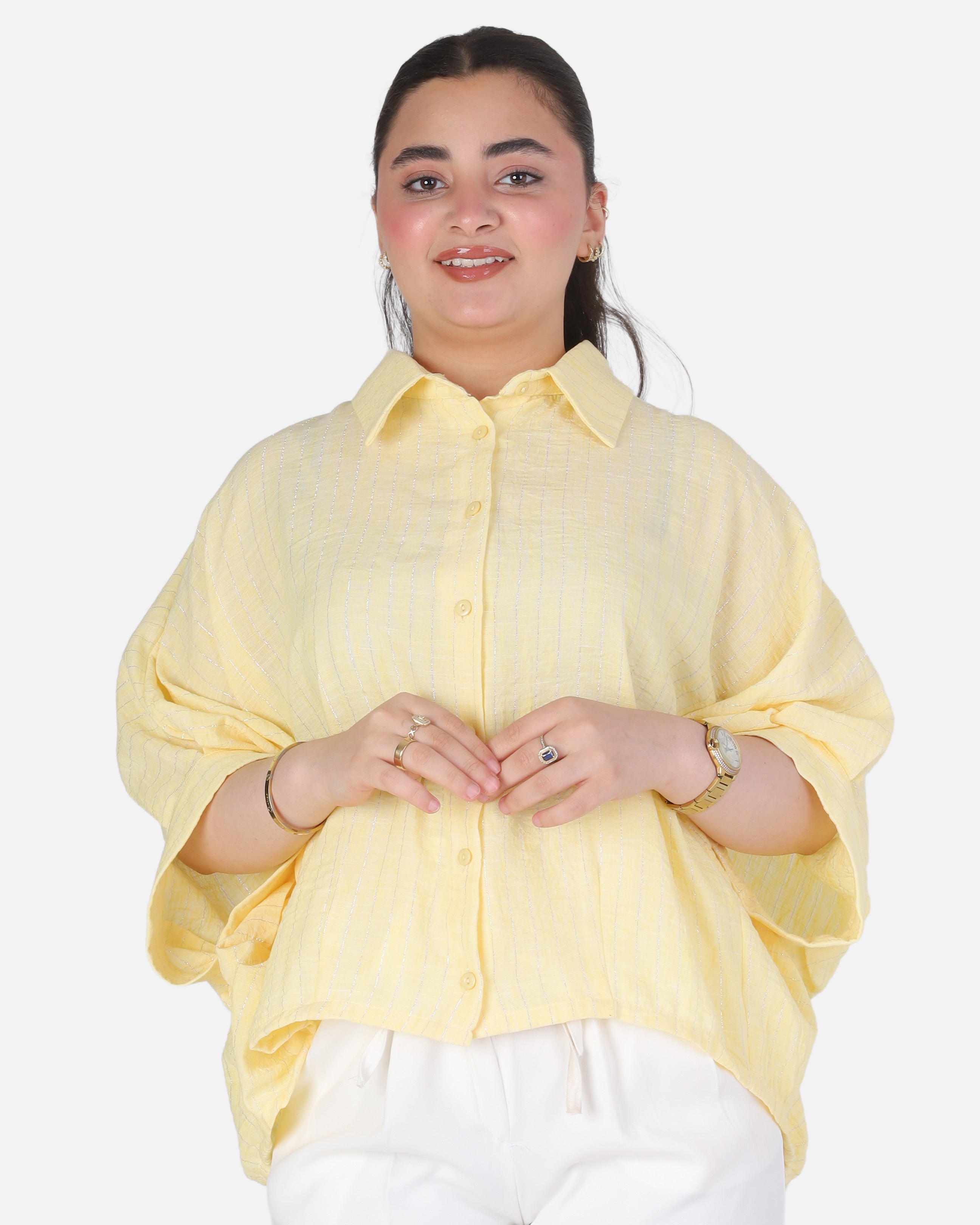 Striped Button-Up Blouse with Short Sleeves 2015/228
