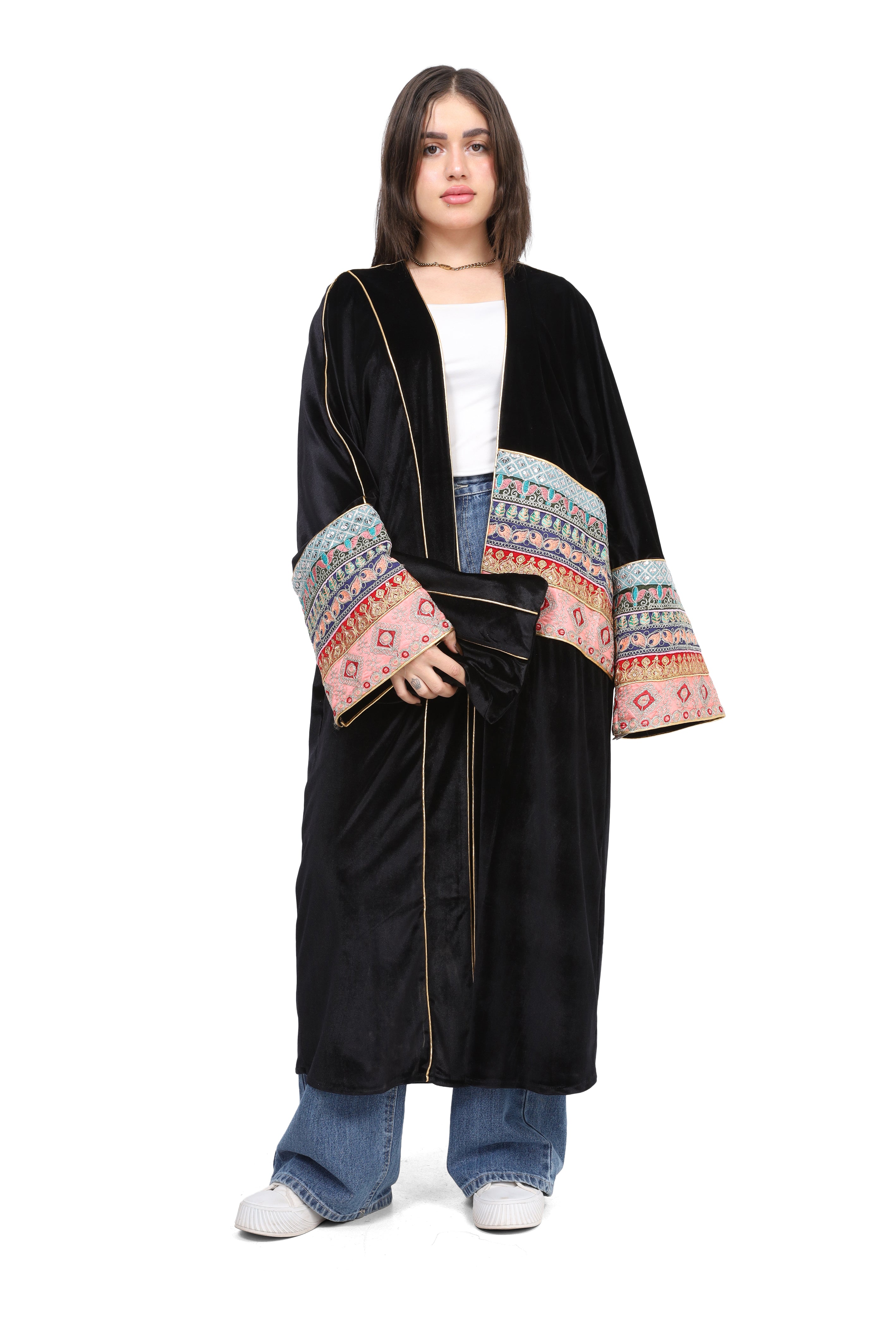 Velvet Cardigan With Embroidered Patchwork  20526038