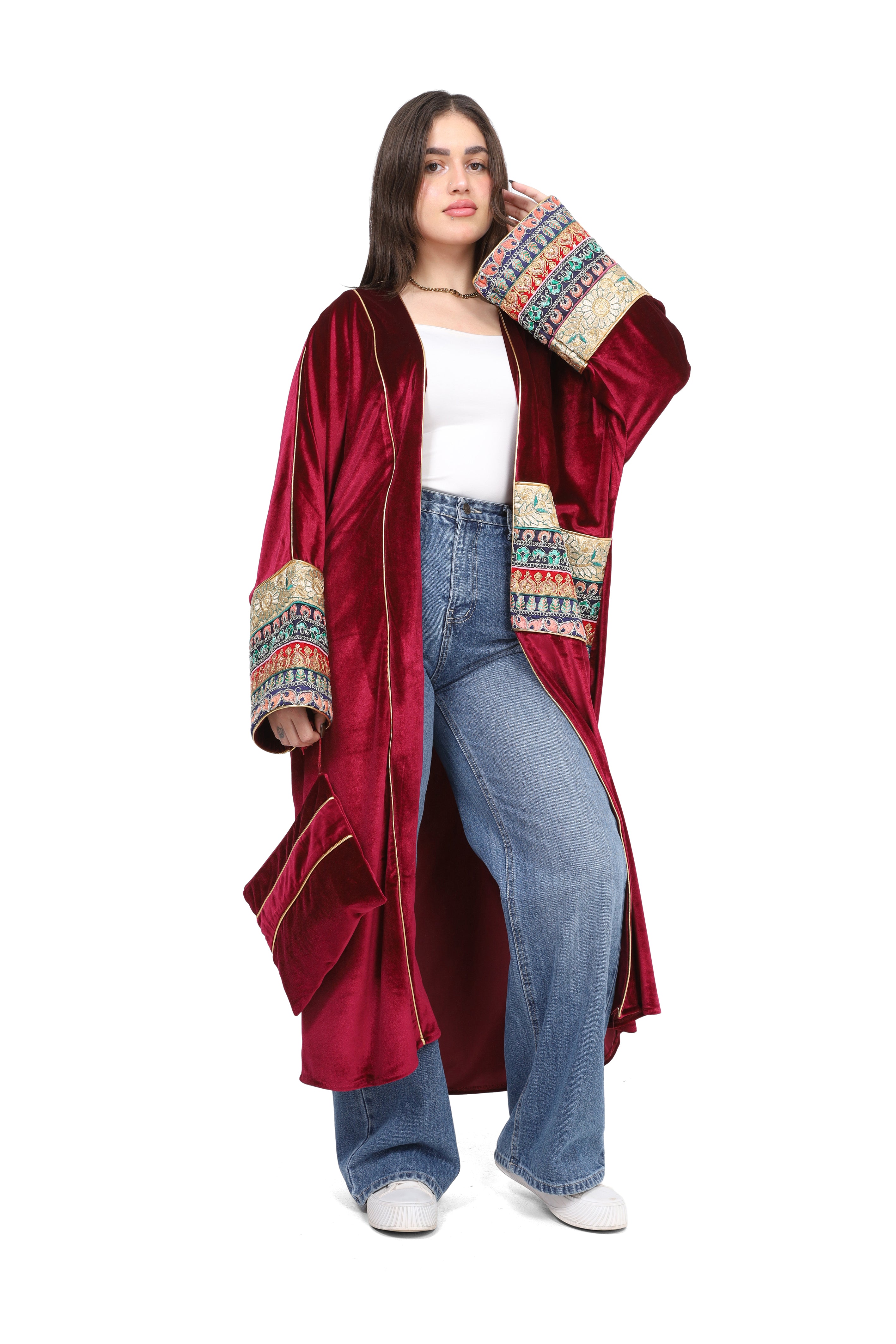 Velvet Cardigan With Embroidered Patchwork  20526038