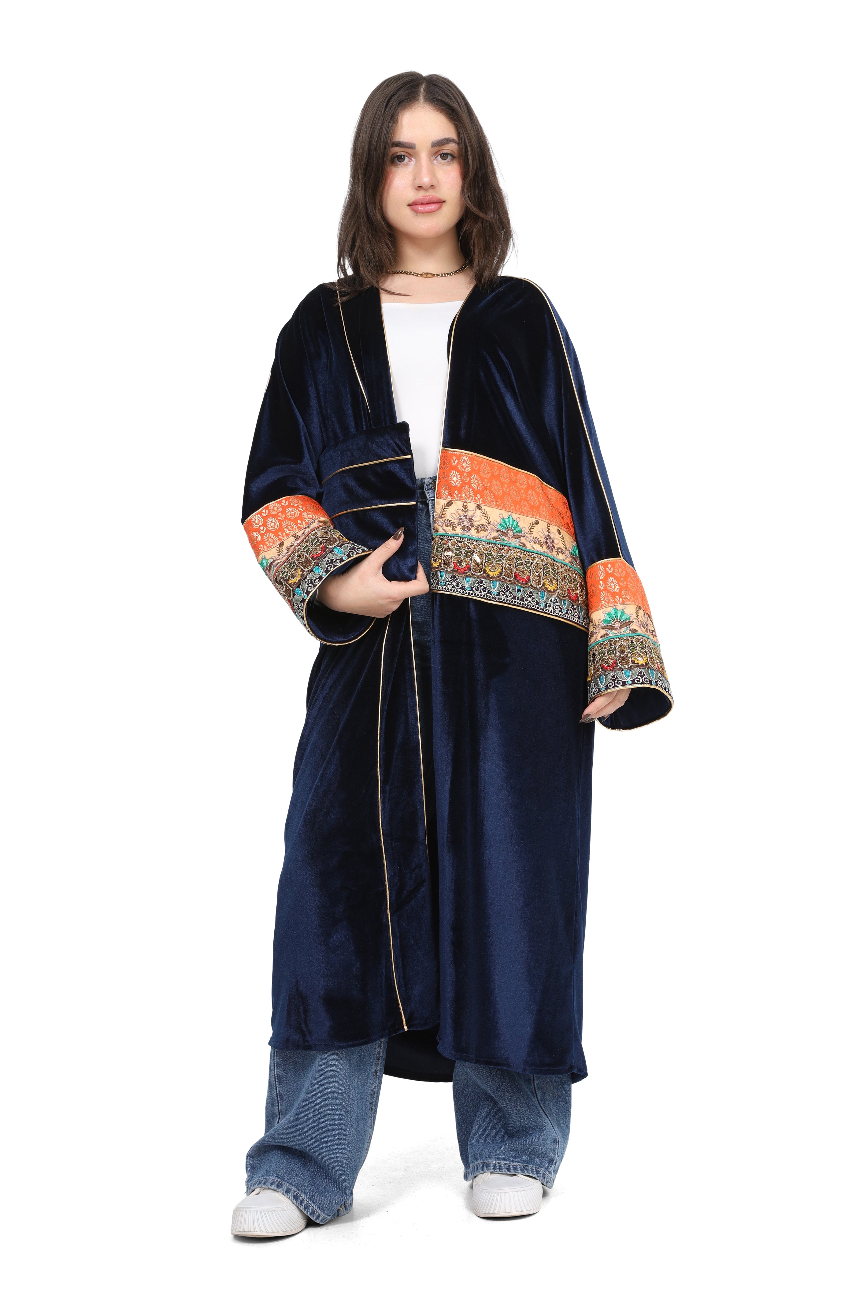 Velvet Cardigan With Embroidered Patchwork  20526038