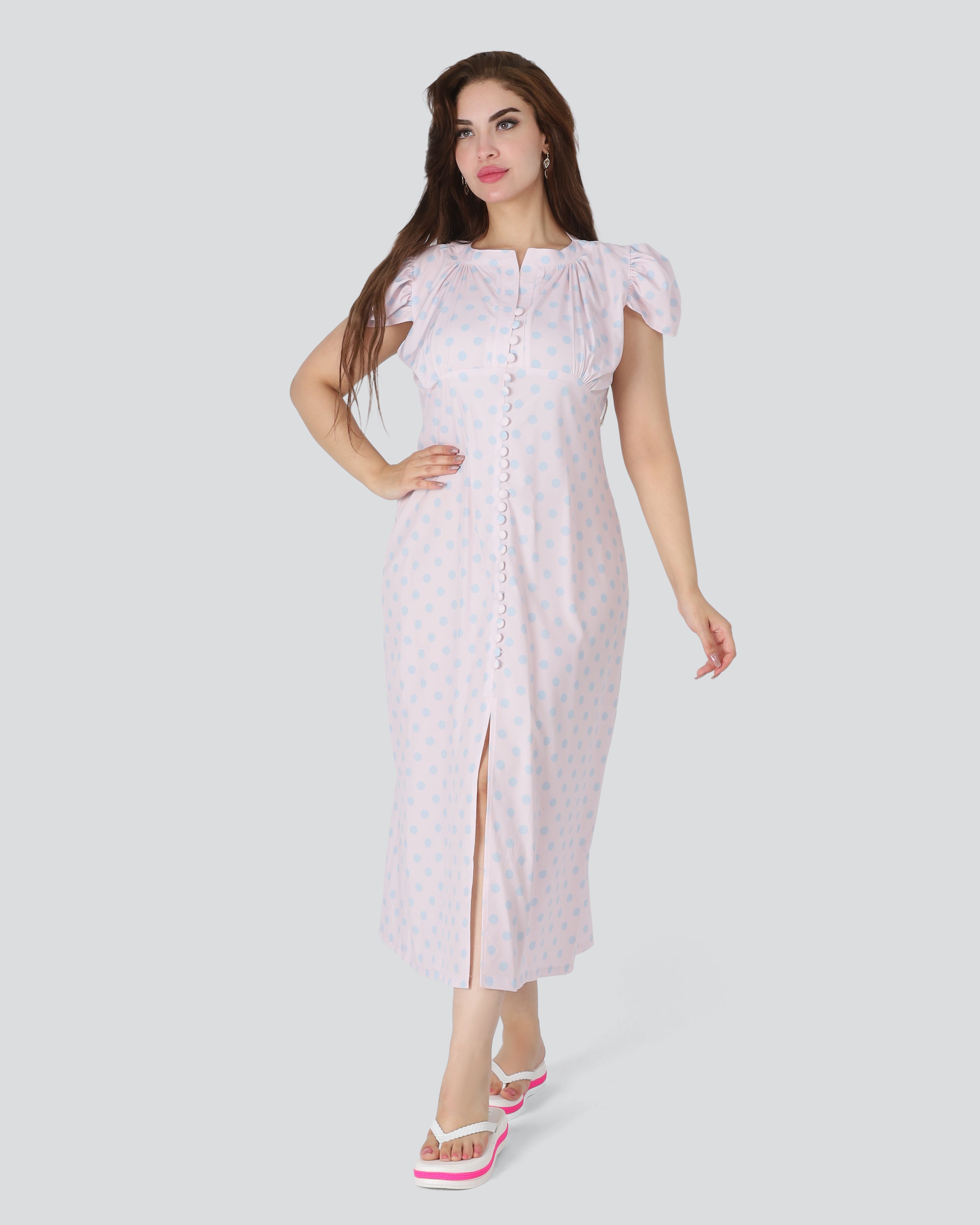 Button-Front Midi Dress with Front Slit 20527016