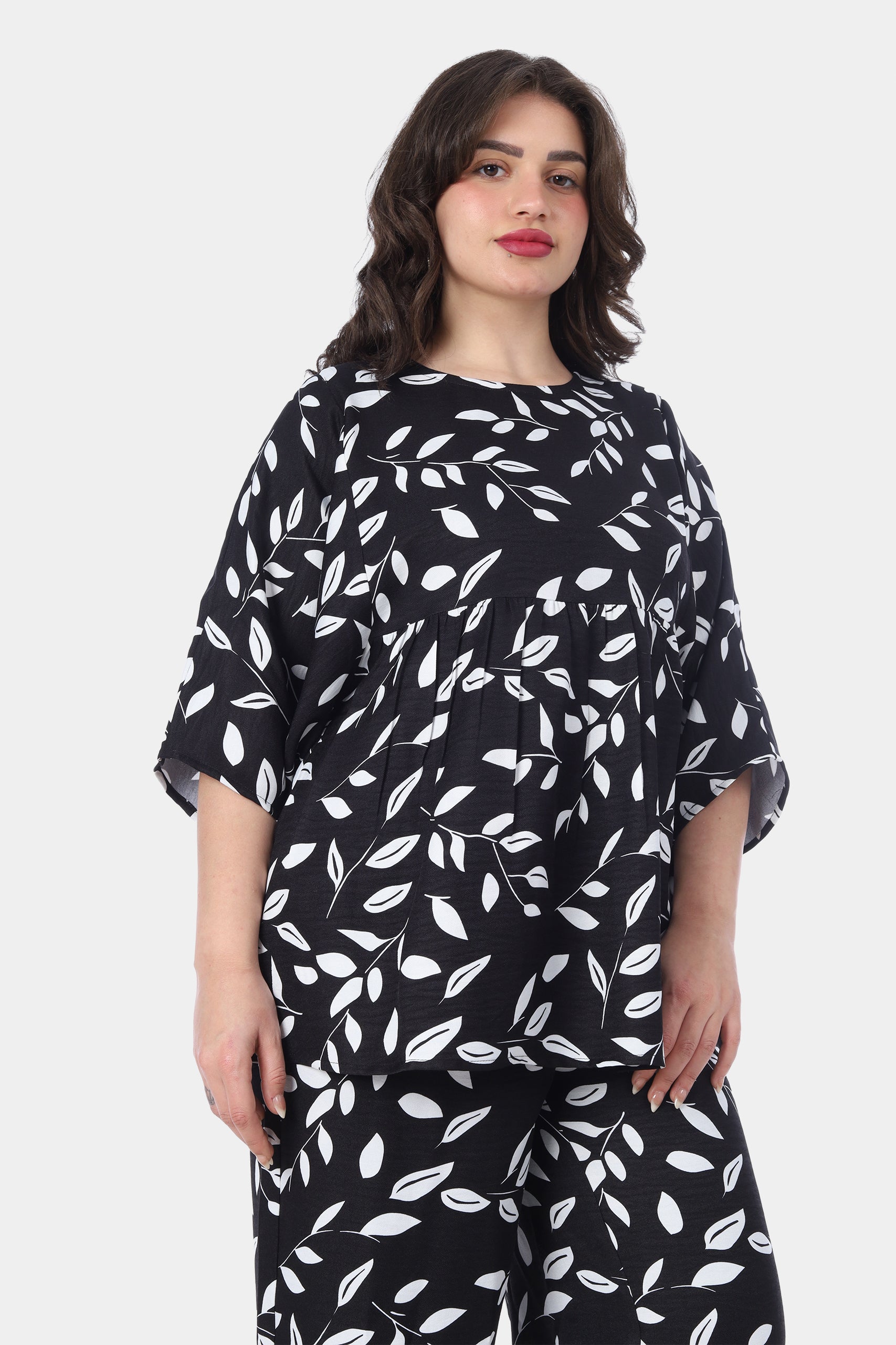 Loose Fit Leaf Print Blouse 20539170