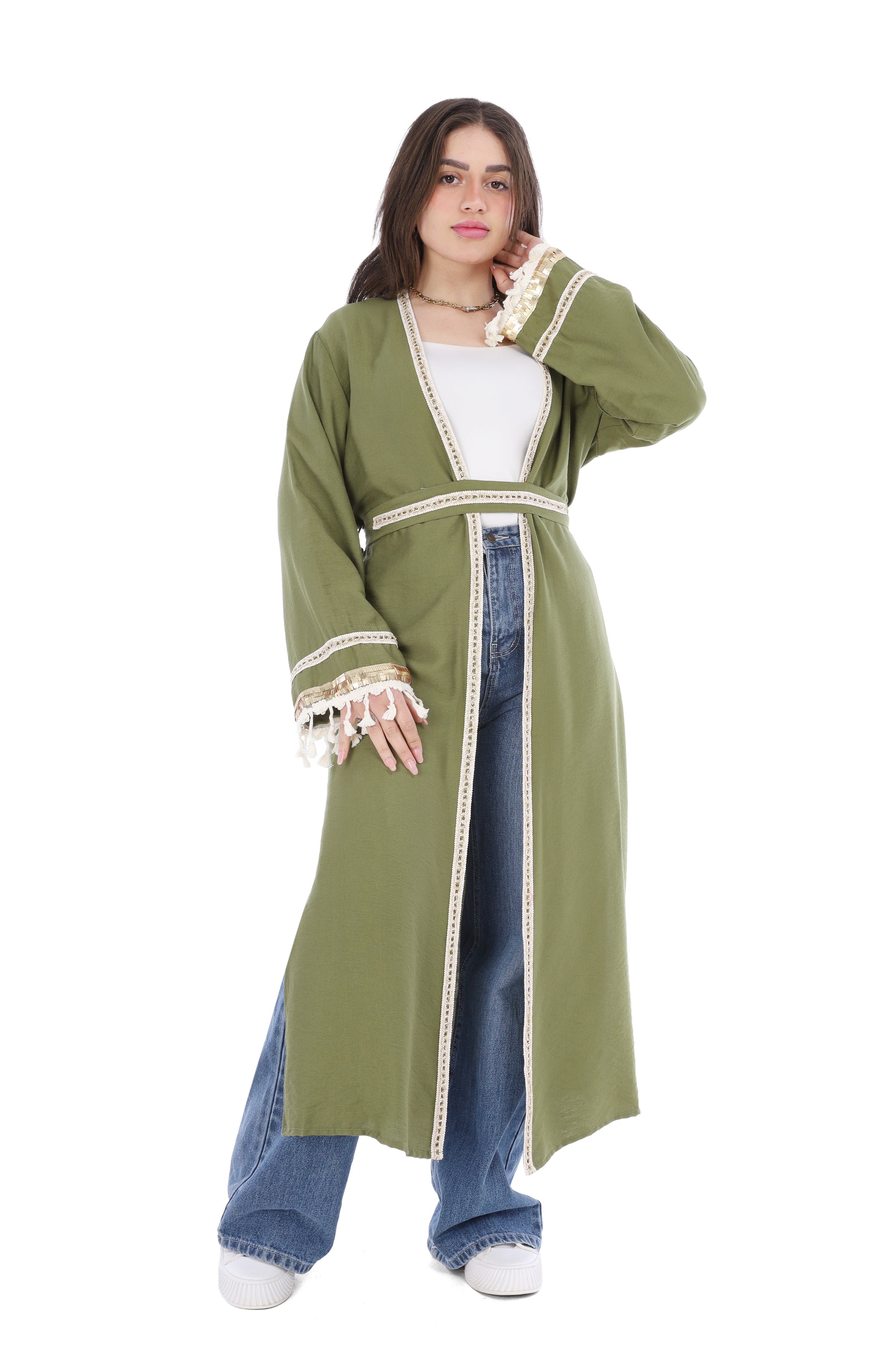 Long Open Cardigan with Belt 20543300