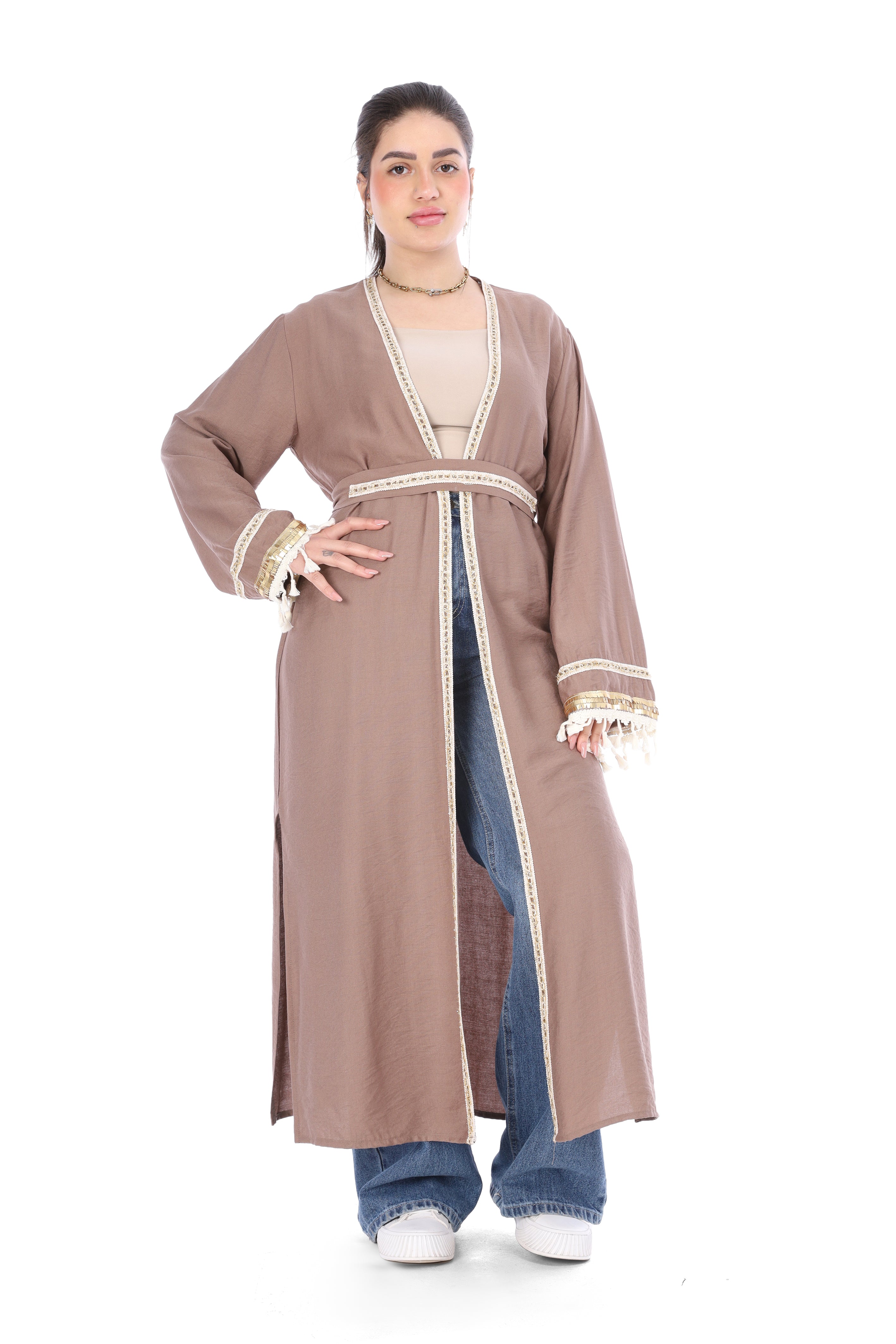 Long Open Cardigan with Belt 20543300