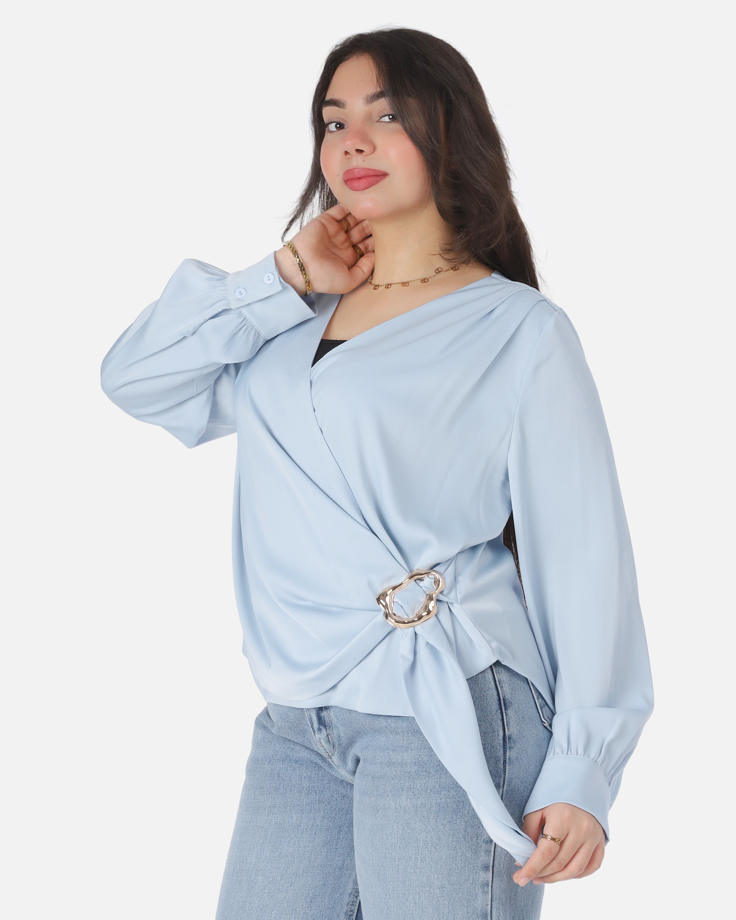Adjustable Side-Tie Satin Blouse20545140