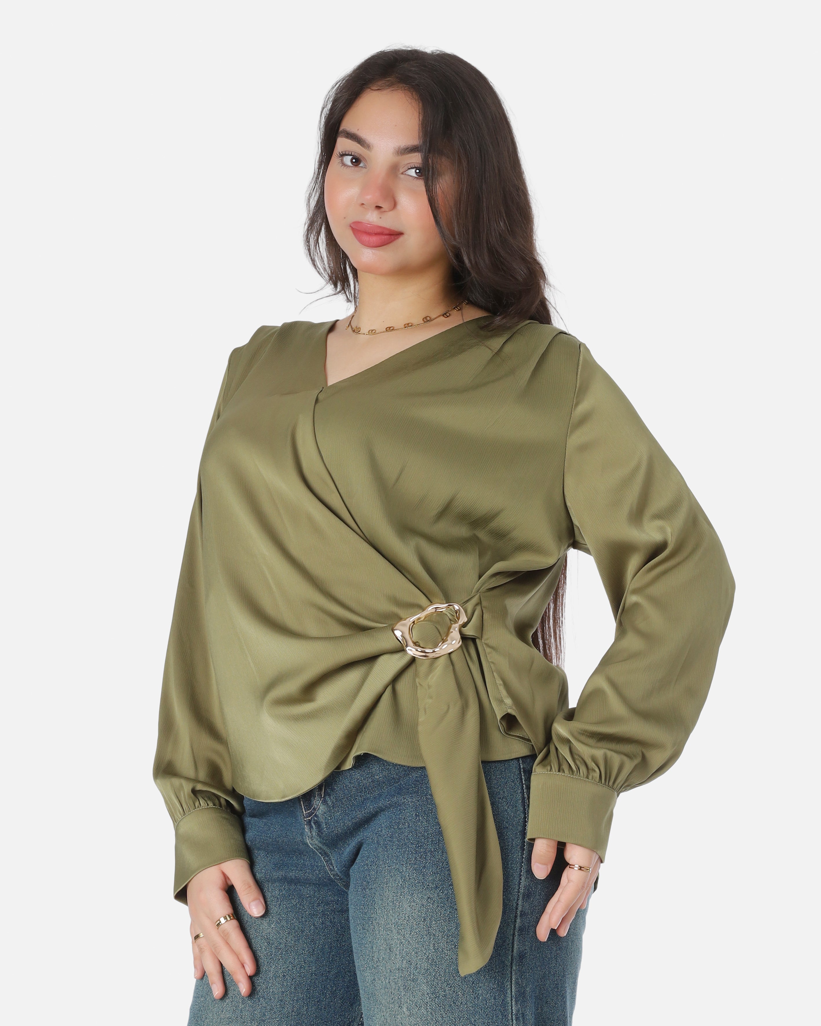 Adjustable Side-Tie Satin Blouse20545140
