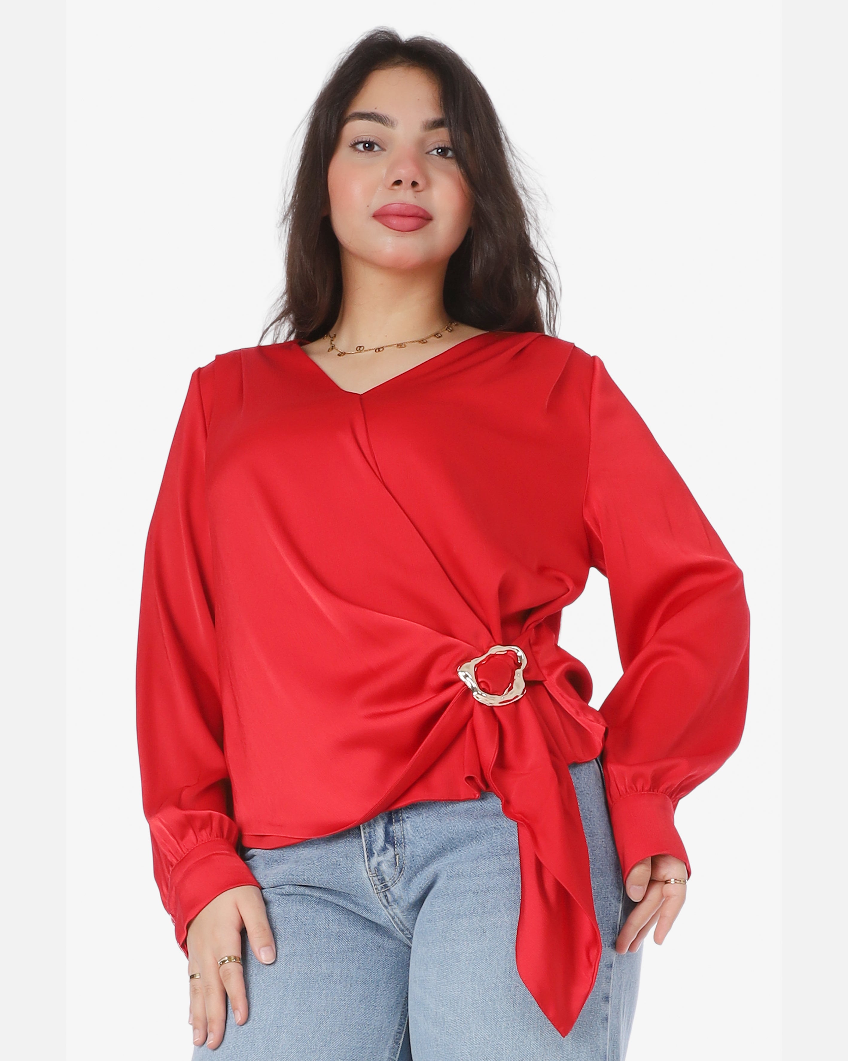 Adjustable Side-Tie Satin Blouse20545140