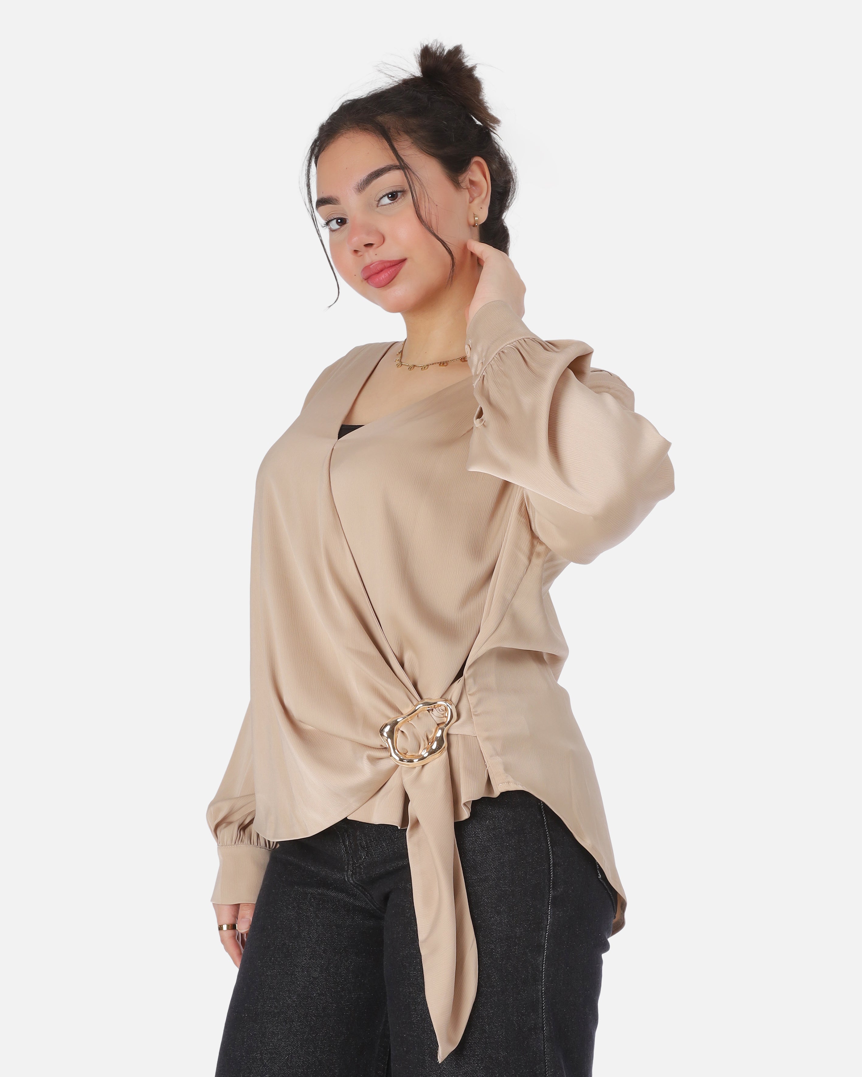 Adjustable Side-Tie Satin Blouse20545140