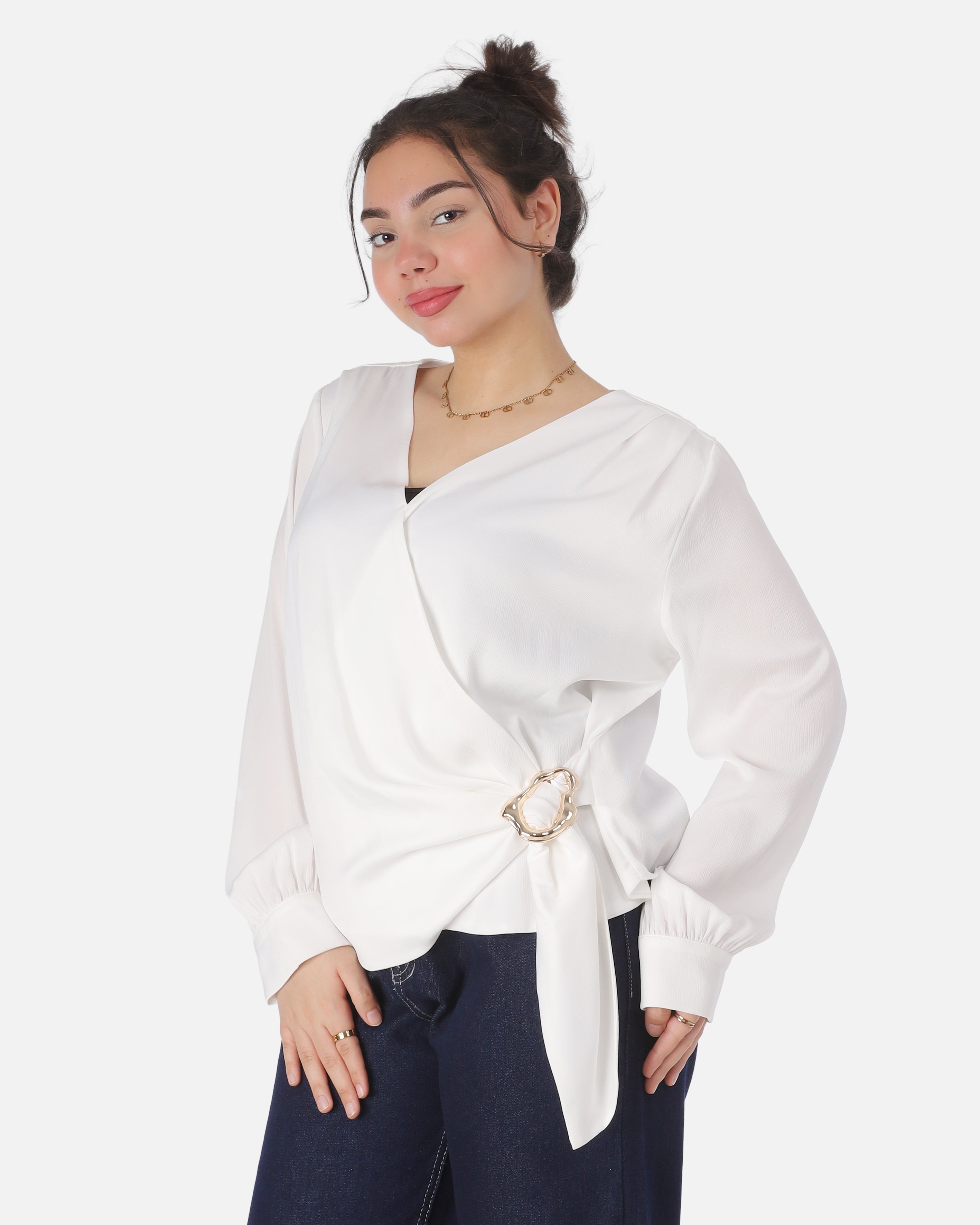 Adjustable Side-Tie Satin Blouse20545140