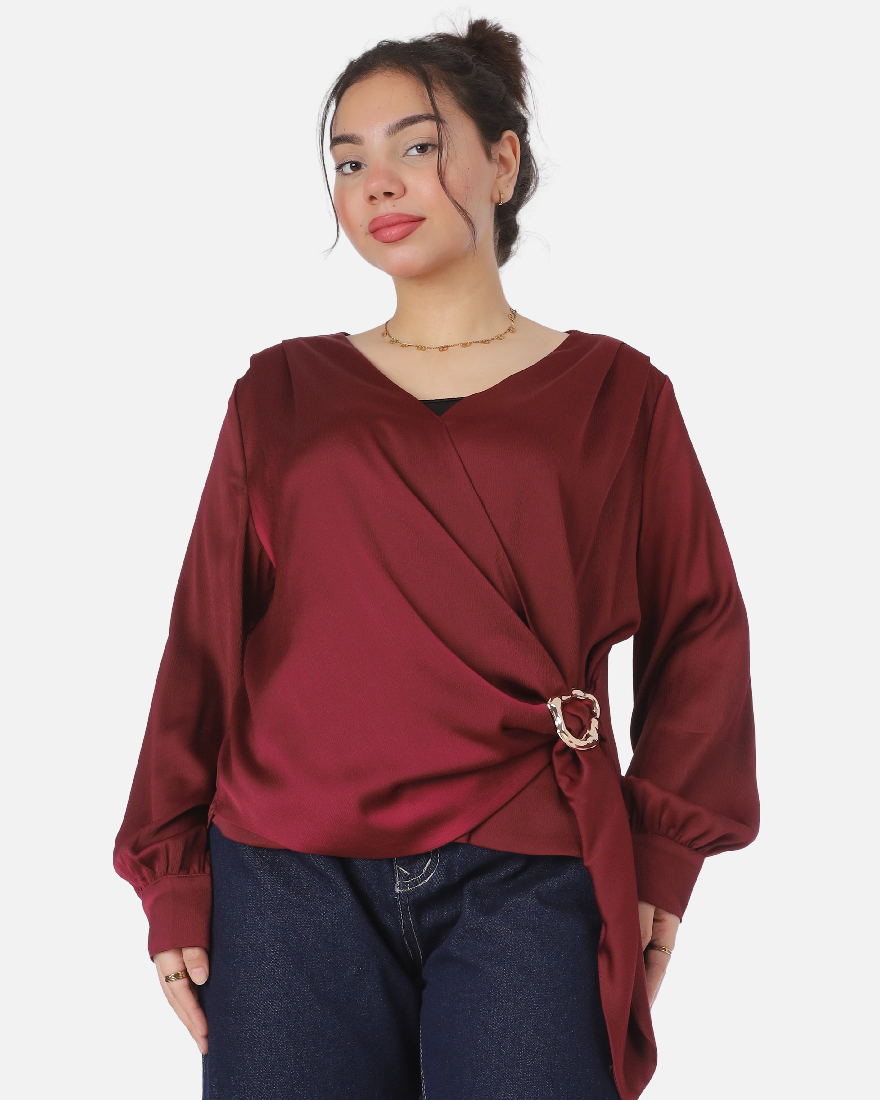 Adjustable Side-Tie Satin Blouse20545140