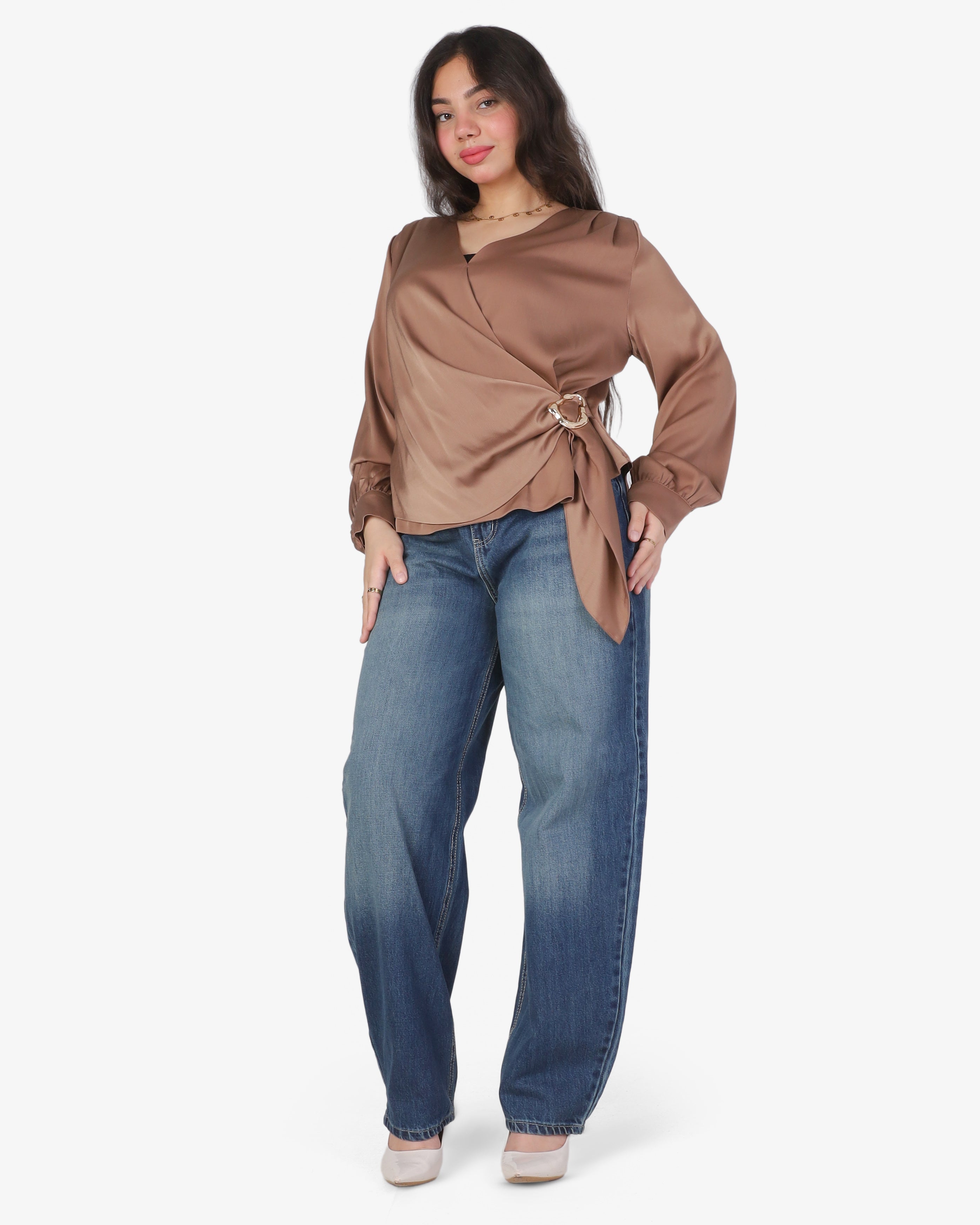 Adjustable Side-Tie Satin Blouse20545140