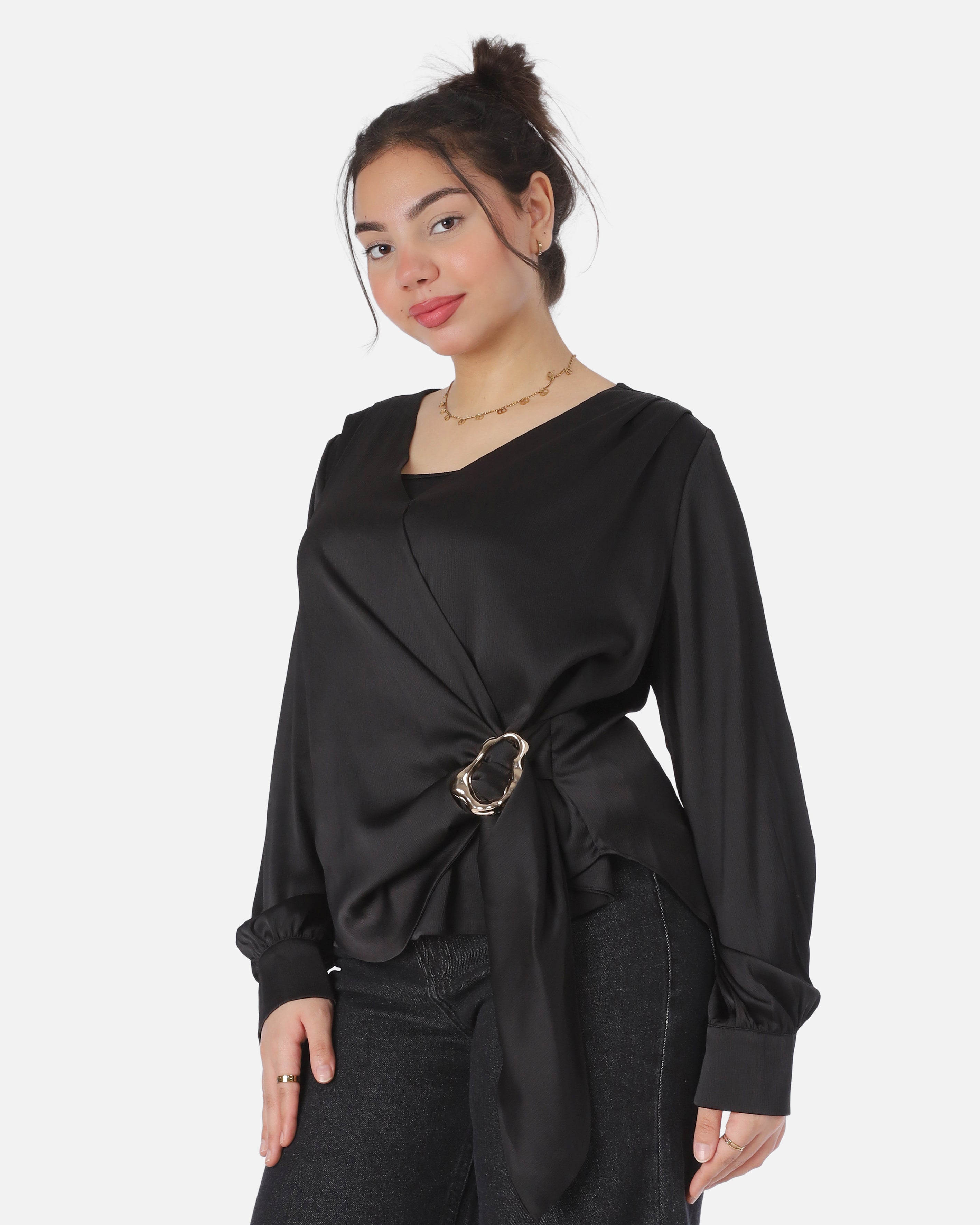 Adjustable Side-Tie Satin Blouse20545140