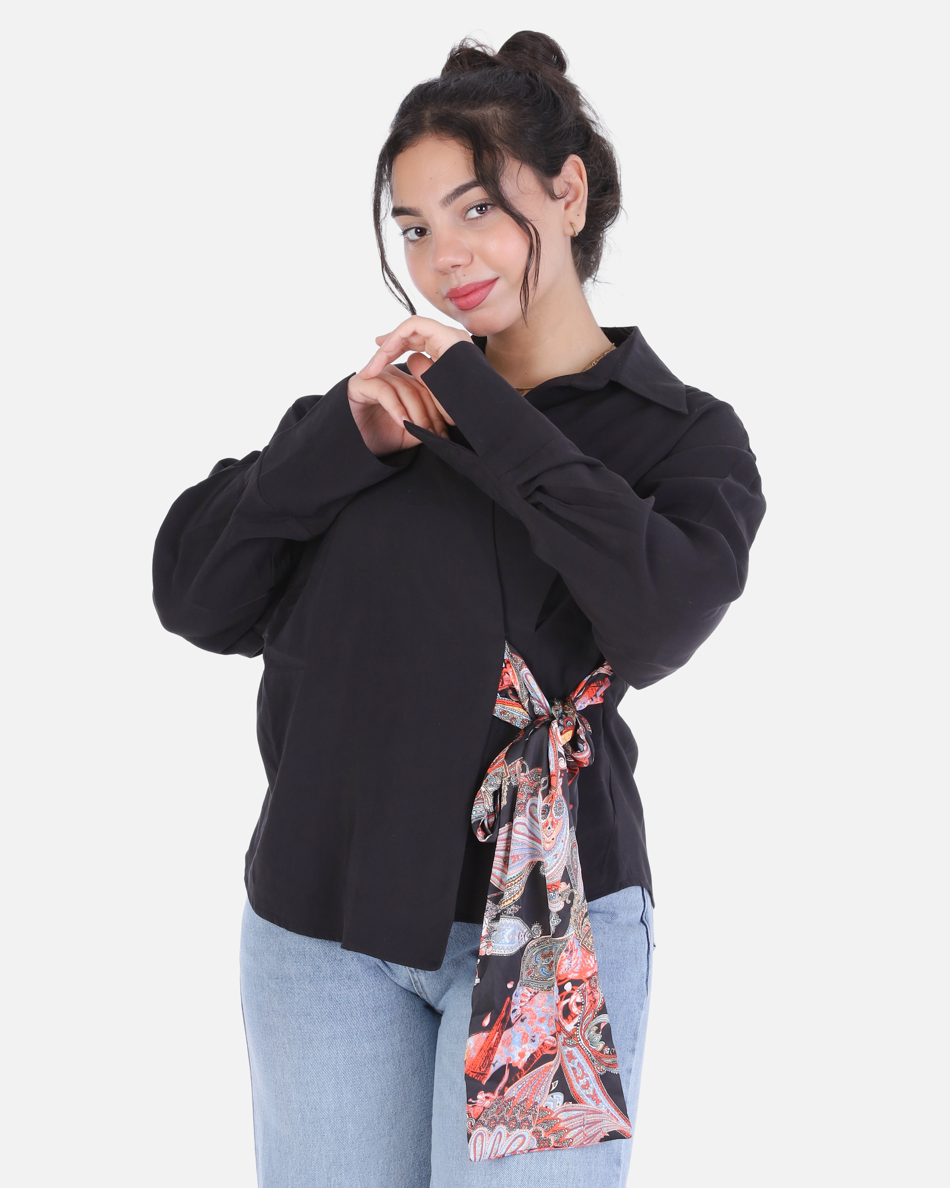 Cropped Blouse with Side Tie 205630115