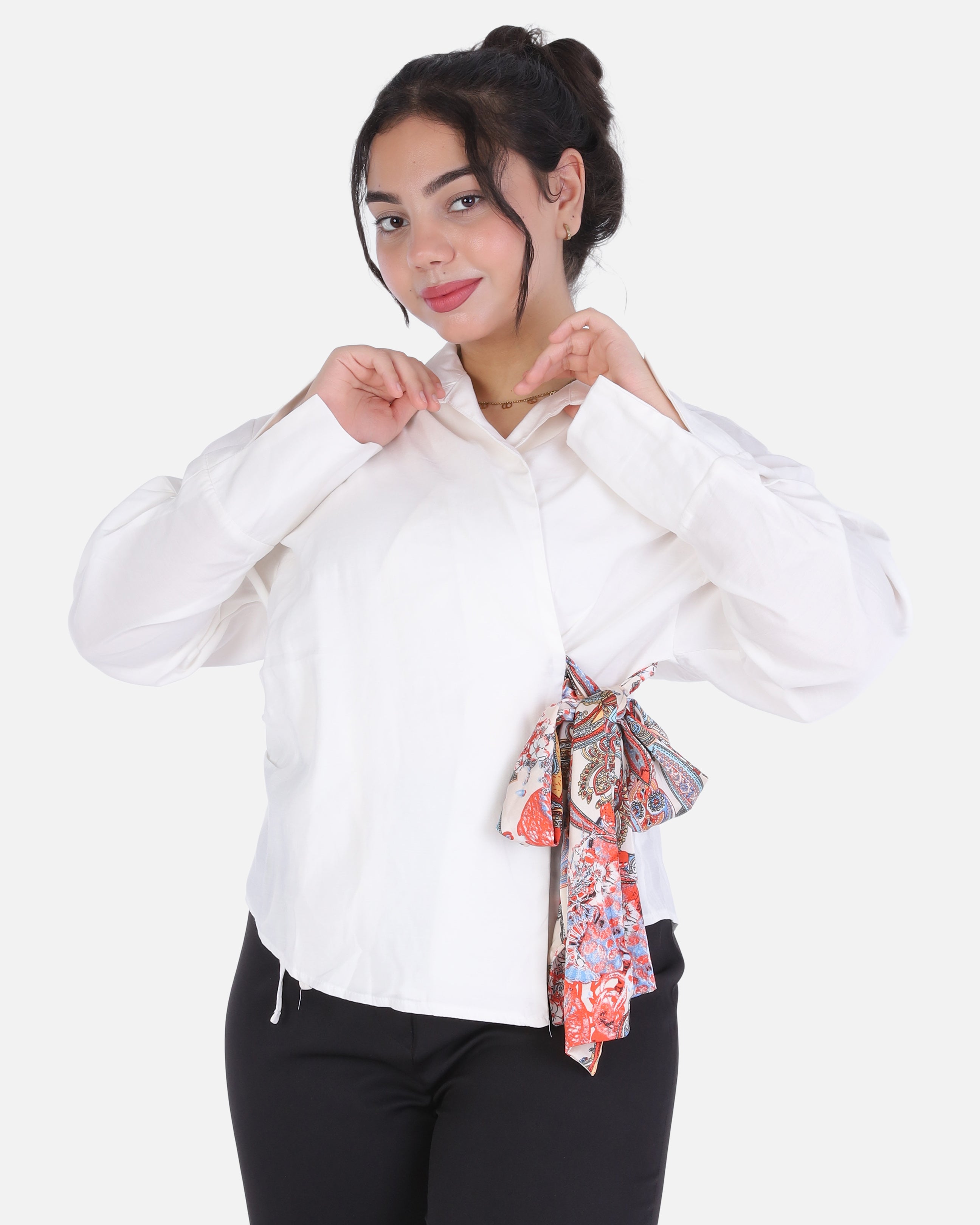Cropped Blouse with Side Tie 205630115
