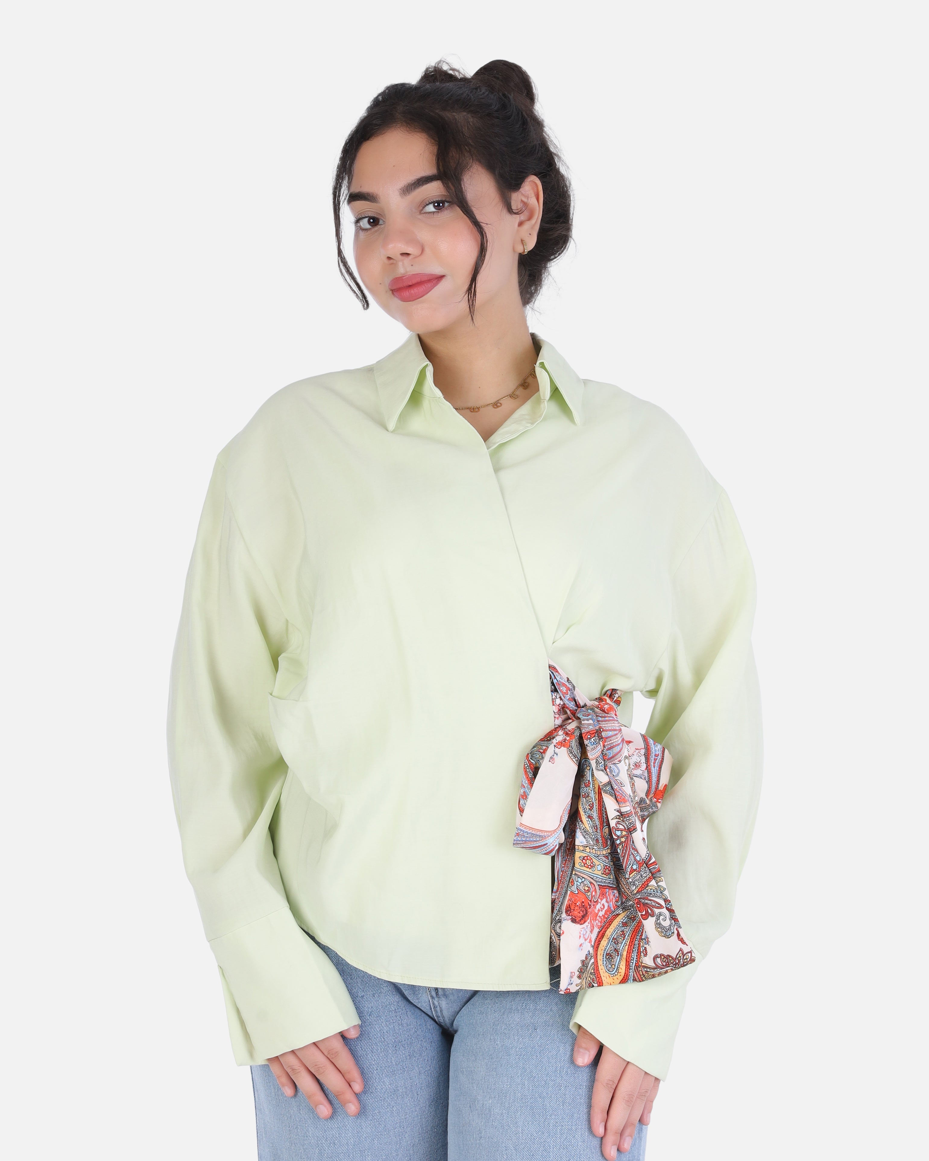 Cropped Blouse with Side Tie 205630115