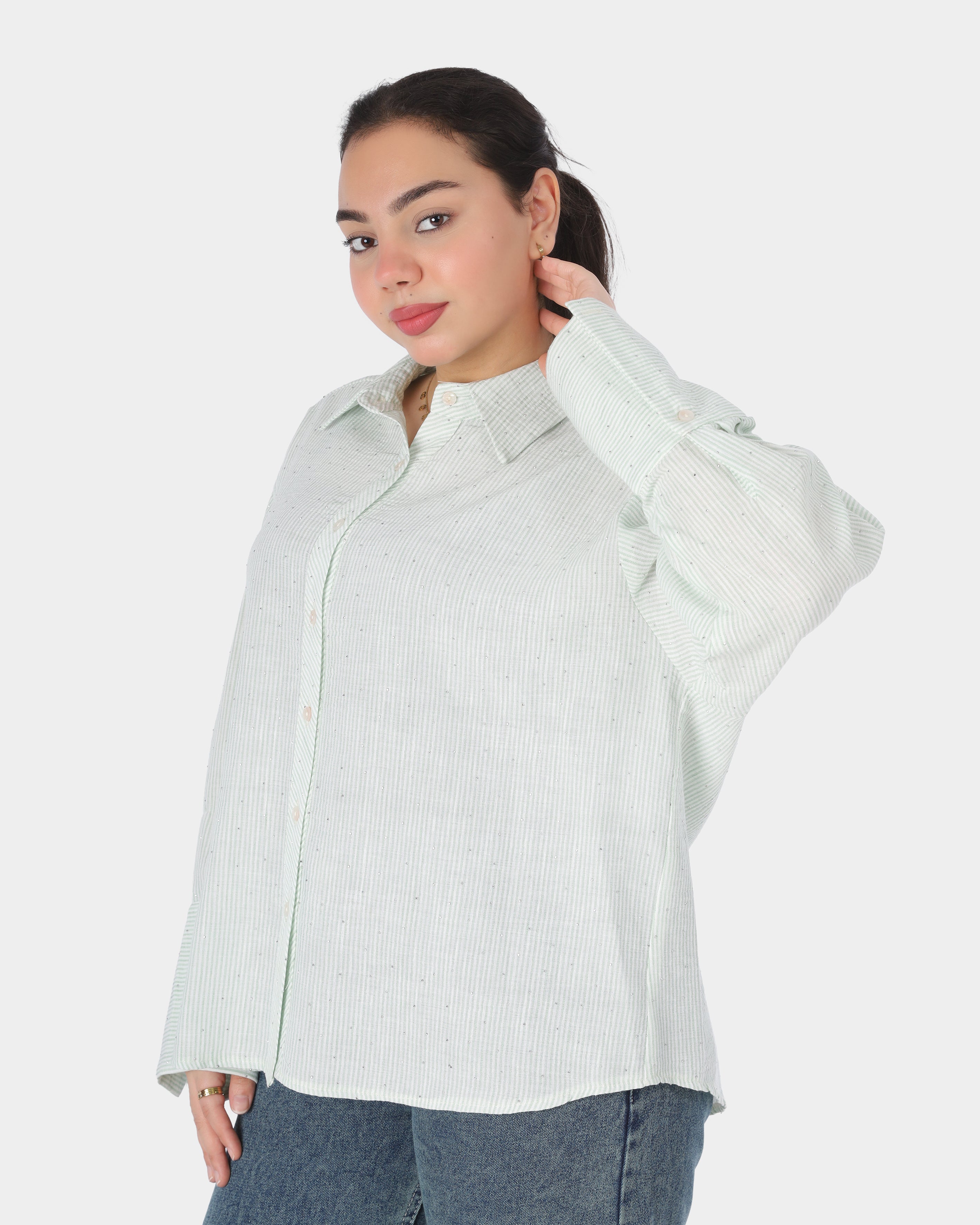 Shiny Dotted Striped Shirt 205630137