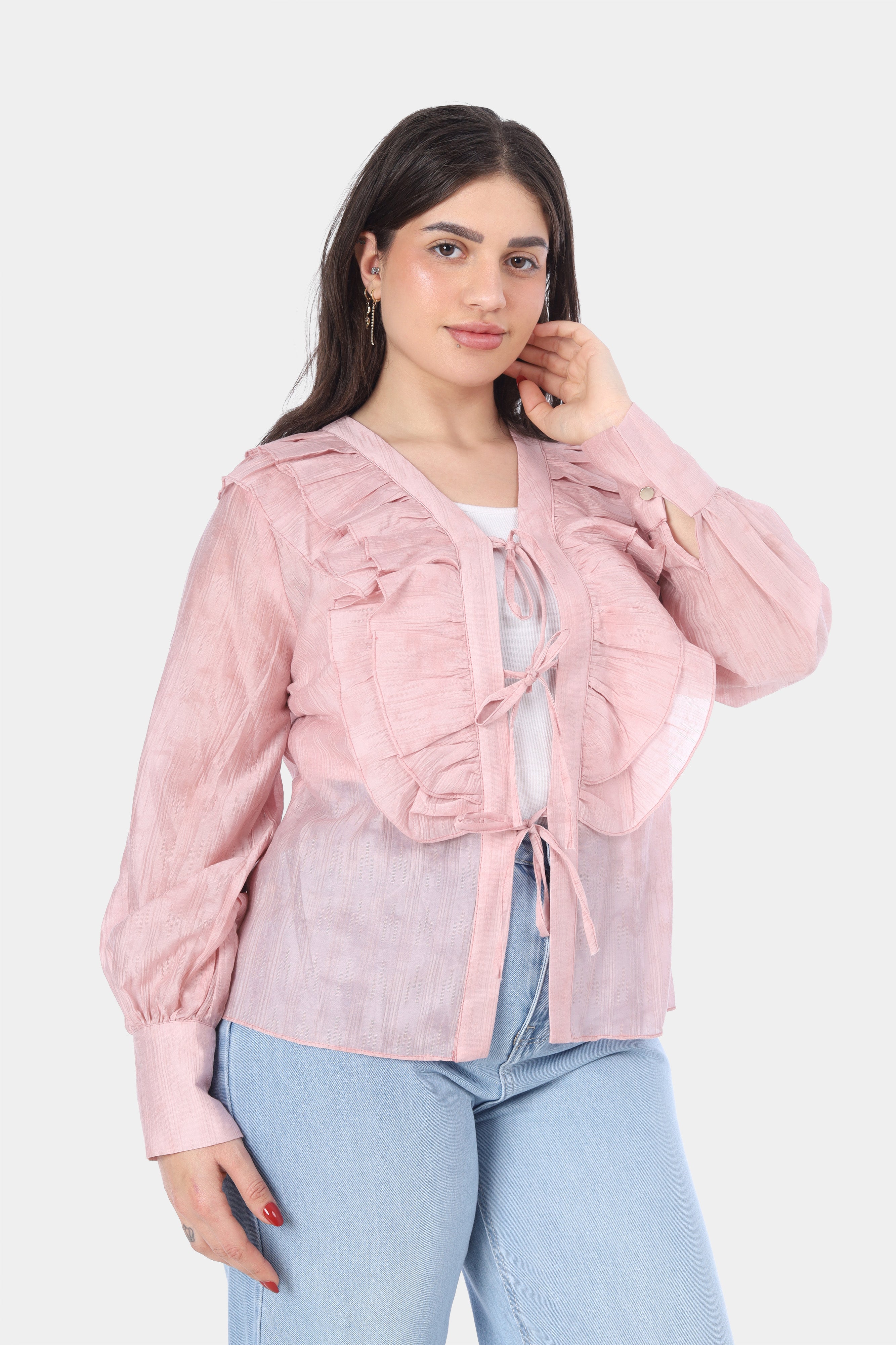 Elegant Ruffle Front Tie Blouse 20571072