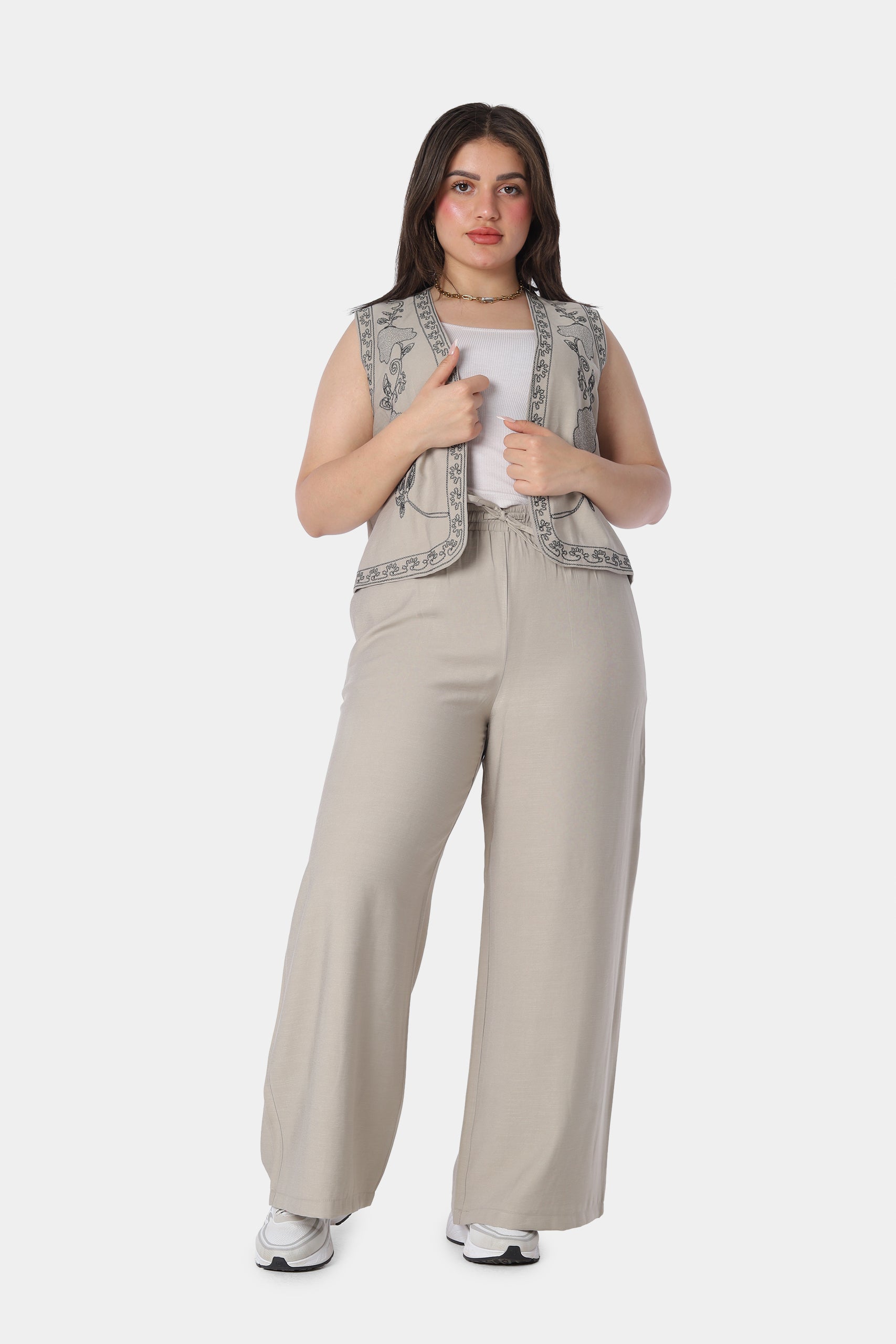 Embroidered Vest & Wide-Leg Pants Suit 20571090