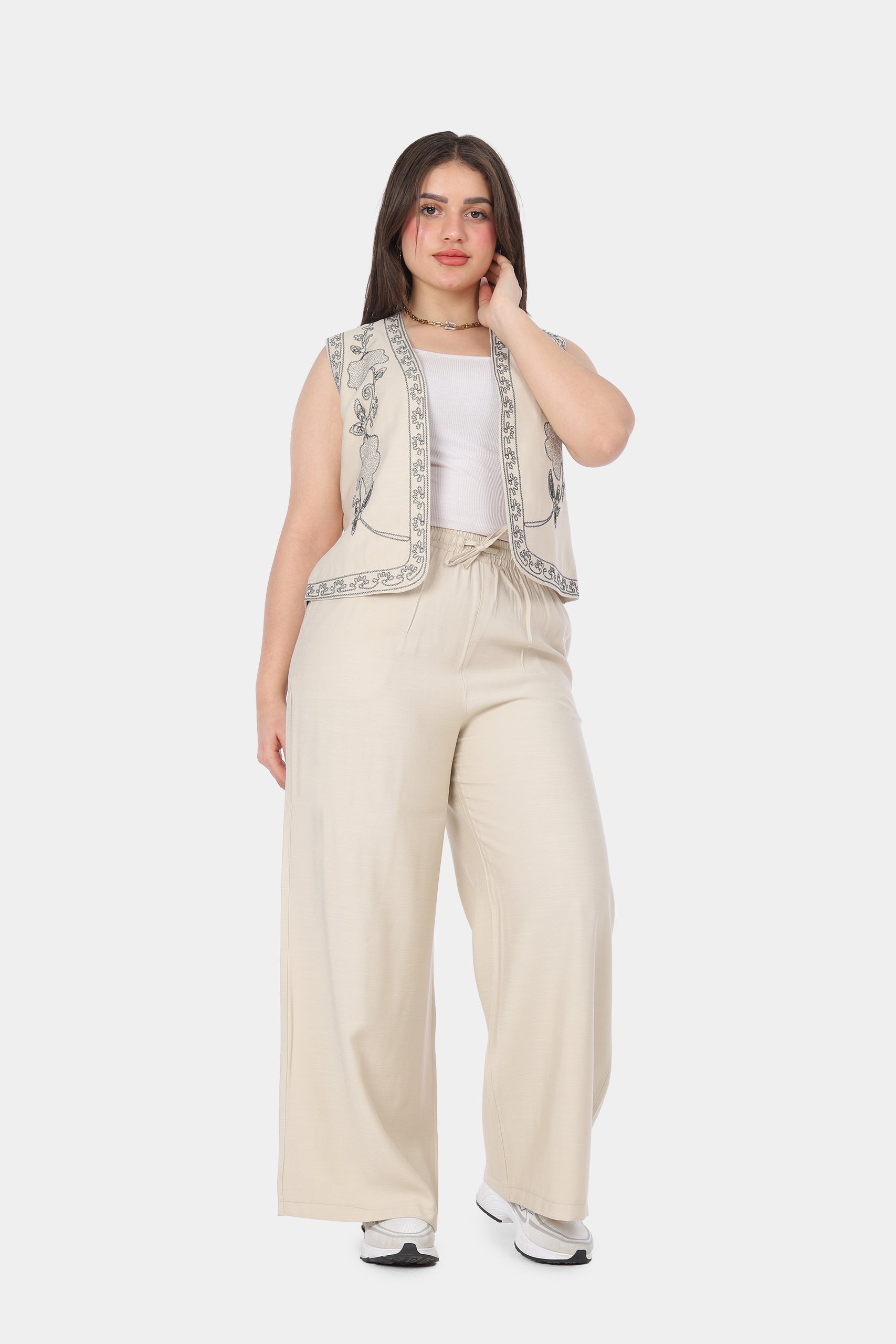 Embroidered Vest & Wide-Leg Pants Suit 20571090