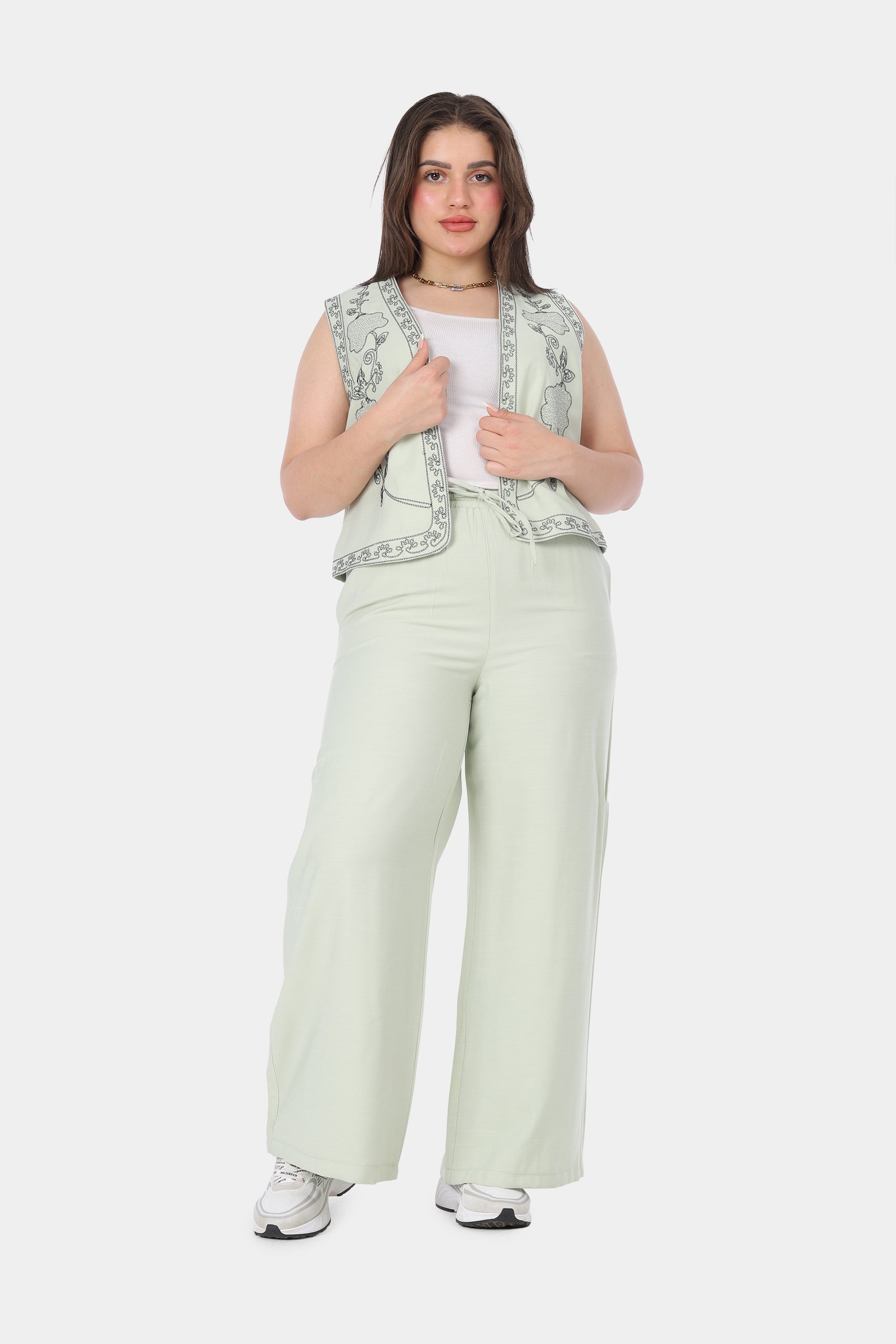 Embroidered Vest & Wide-Leg Pants Suit 20571090