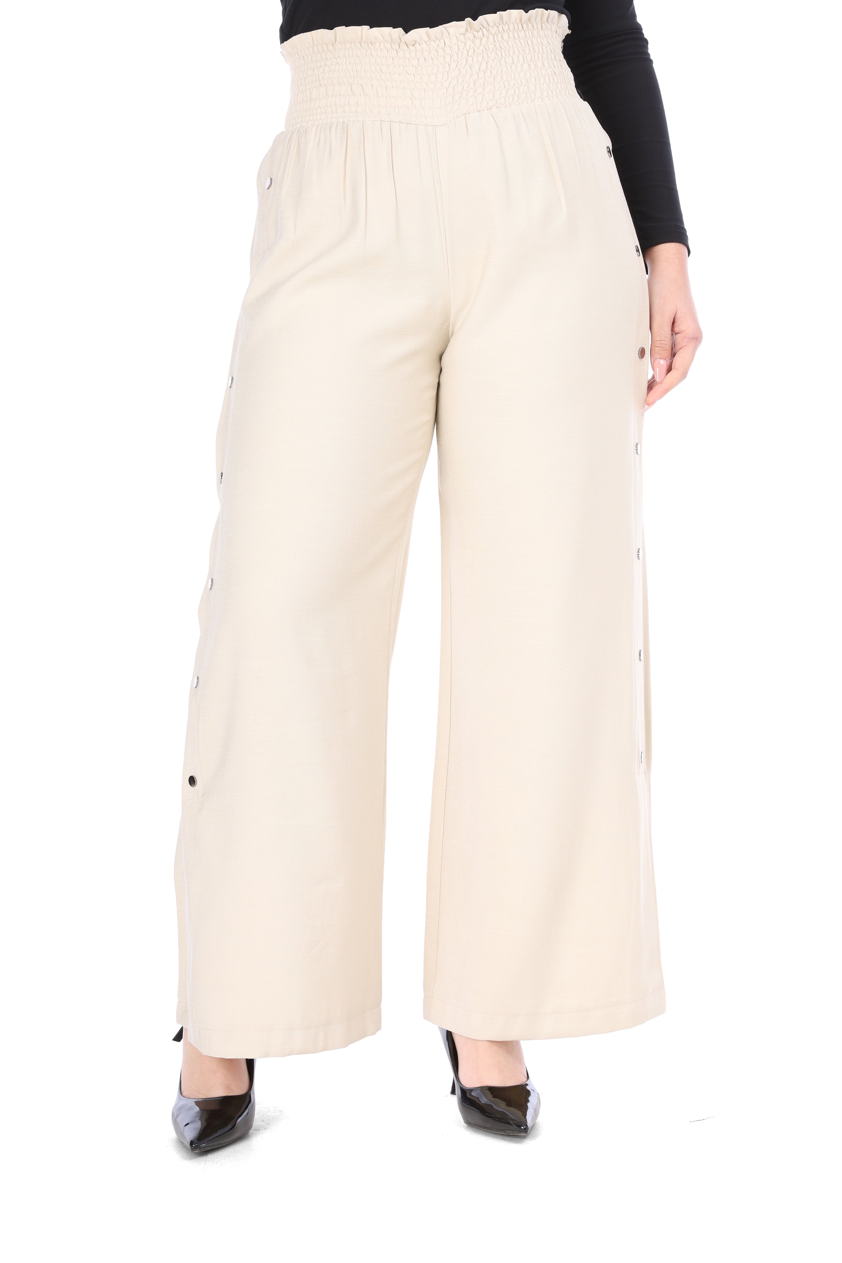 Wide Leg Pants with Side Button Detail 20571097