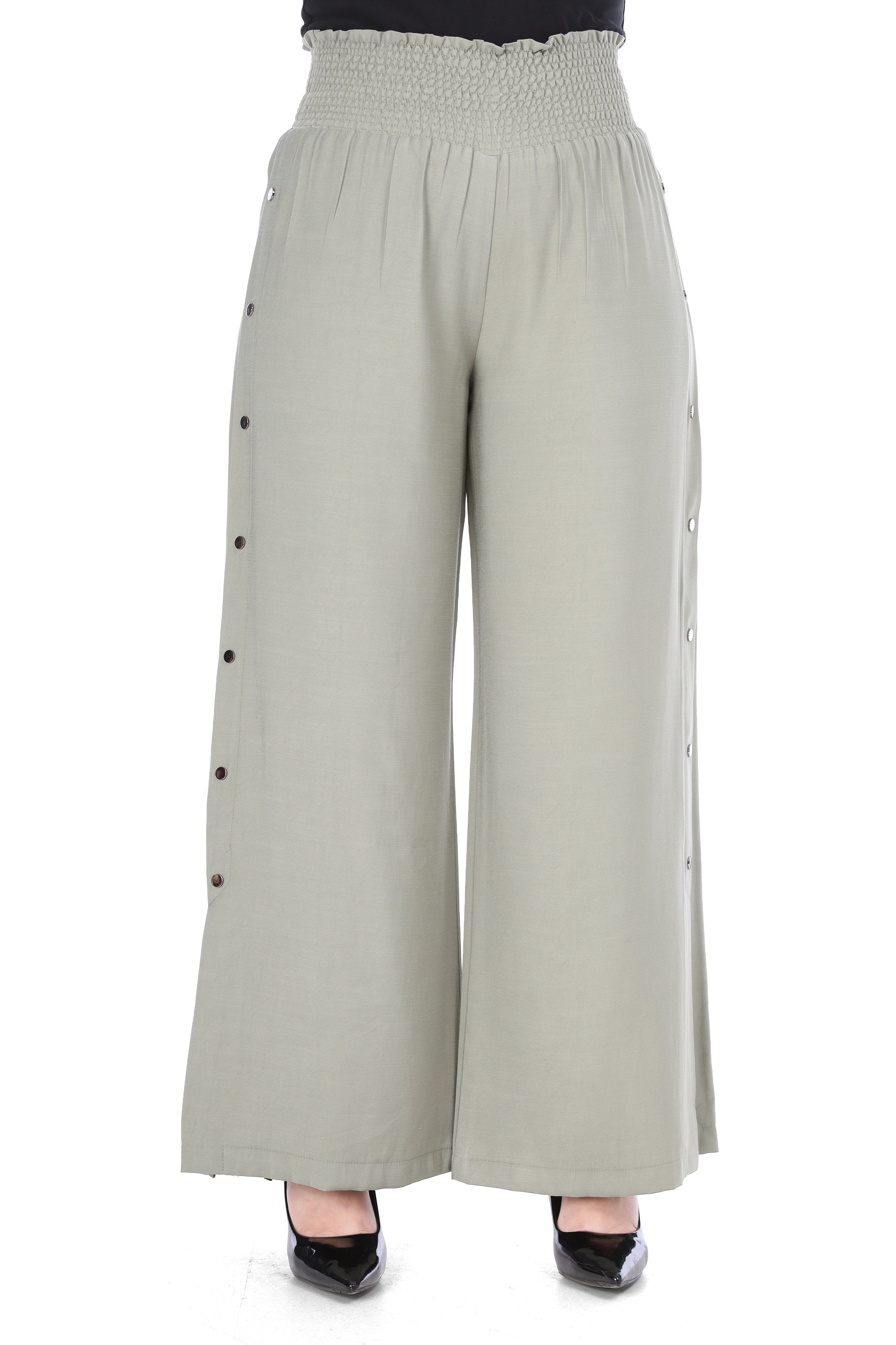 Wide Leg Pants with Side Button Detail 20571097