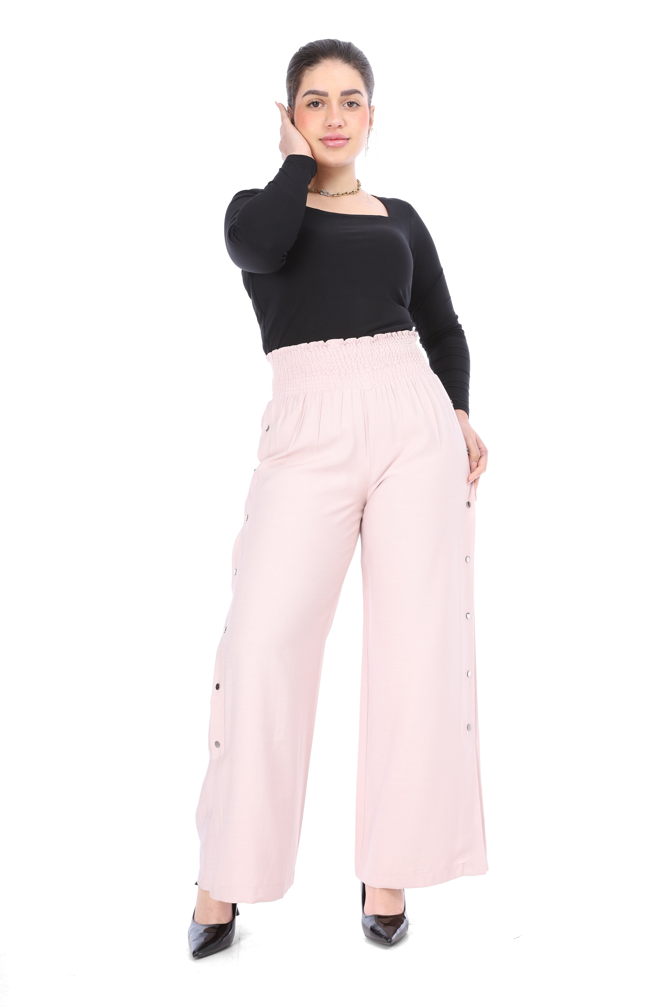 Wide Leg Pants with Side Button Detail 20571097