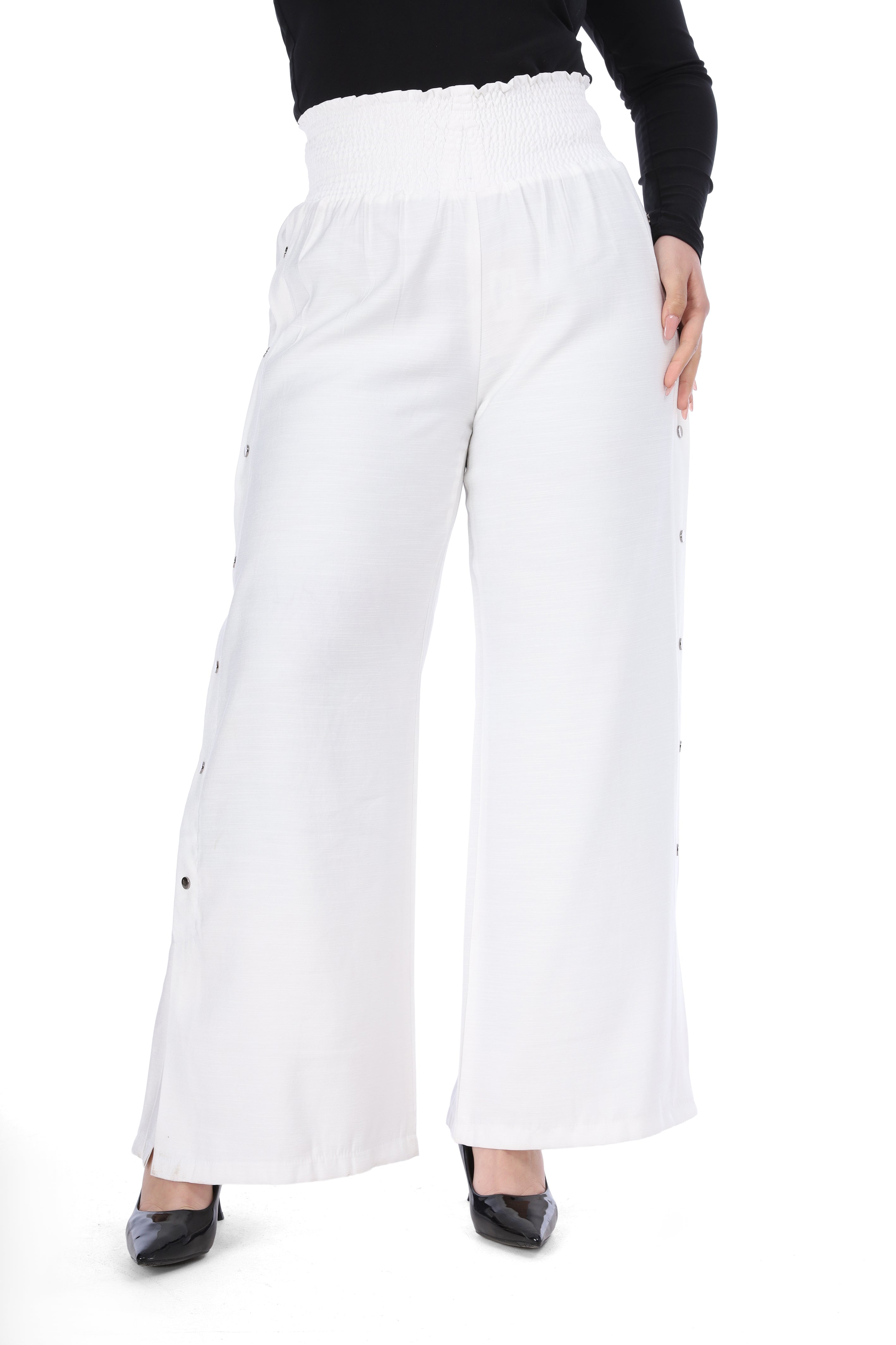 Wide Leg Pants with Side Button Detail 20571097