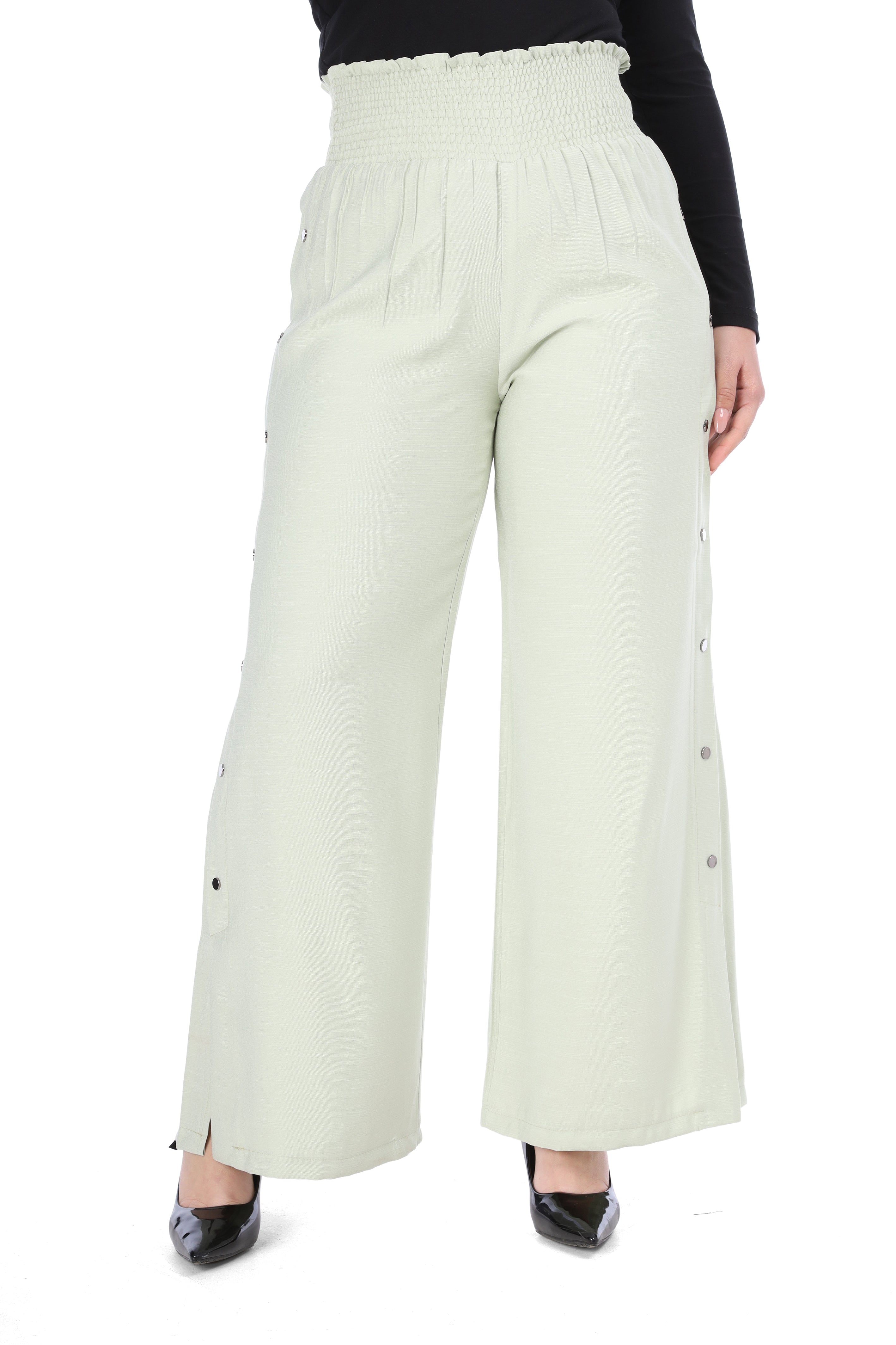 Wide Leg Pants with Side Button Detail 20571097
