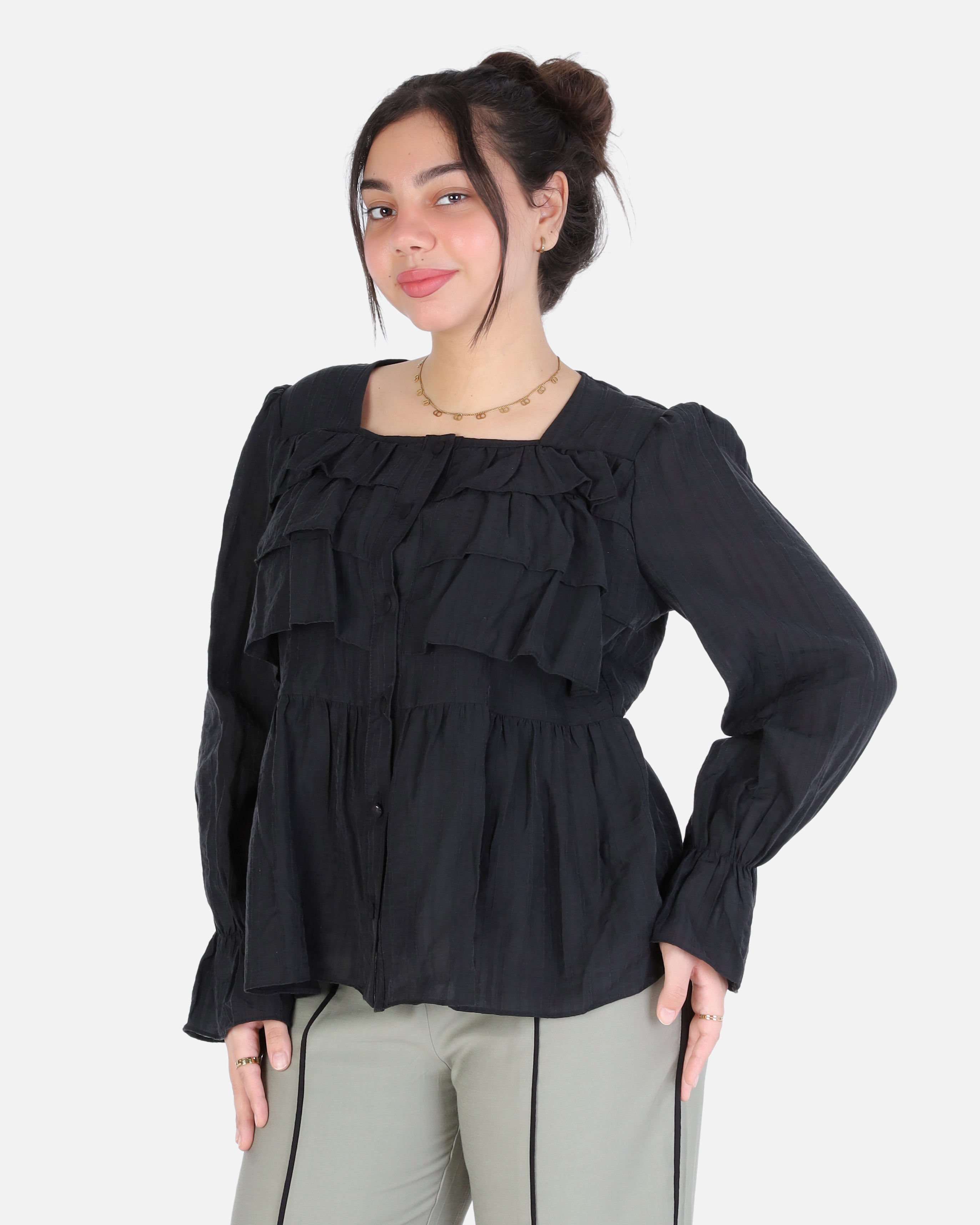 Button-Detail Ruffle Blouse 20572001