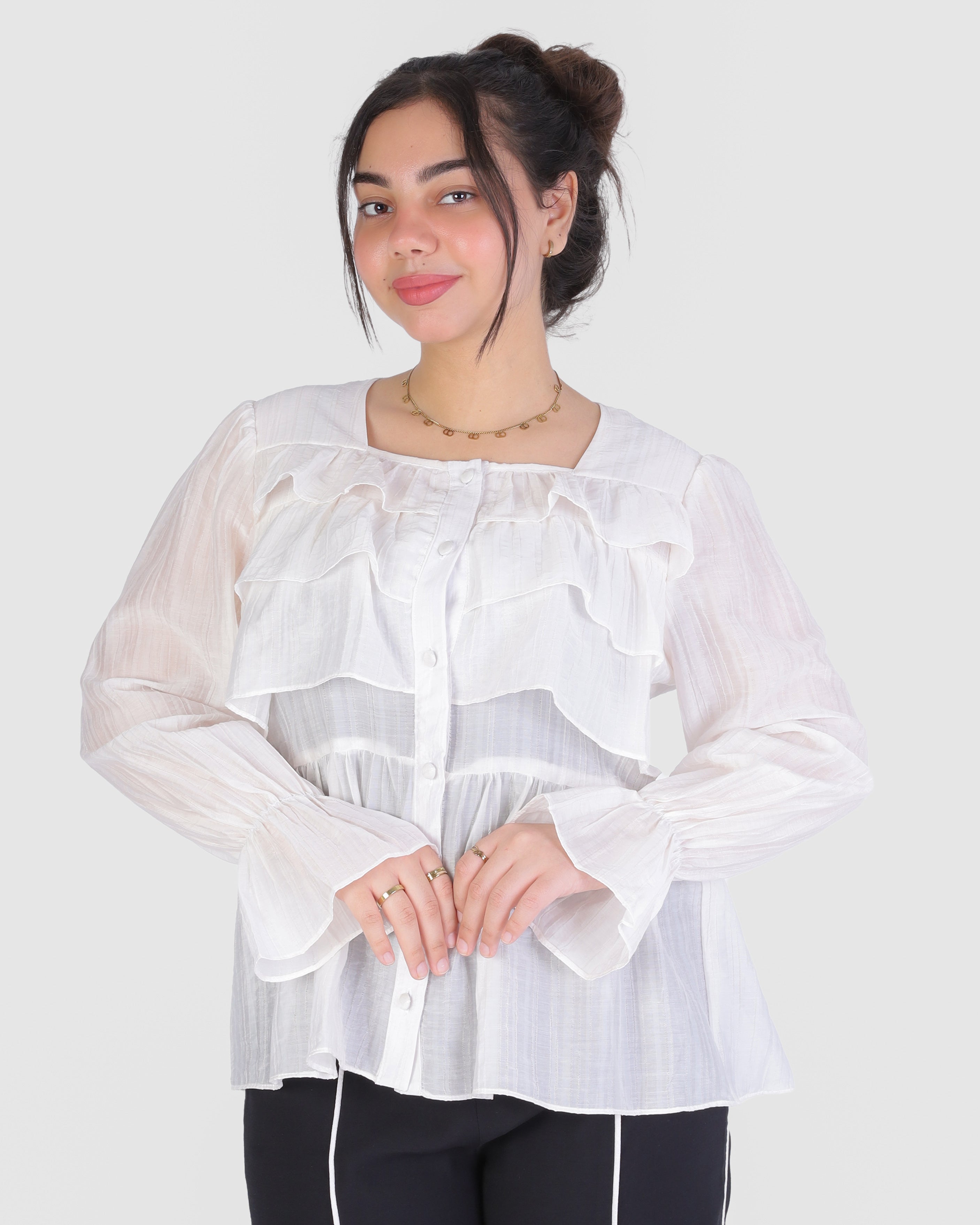 Button-Detail Ruffle Blouse 20572001
